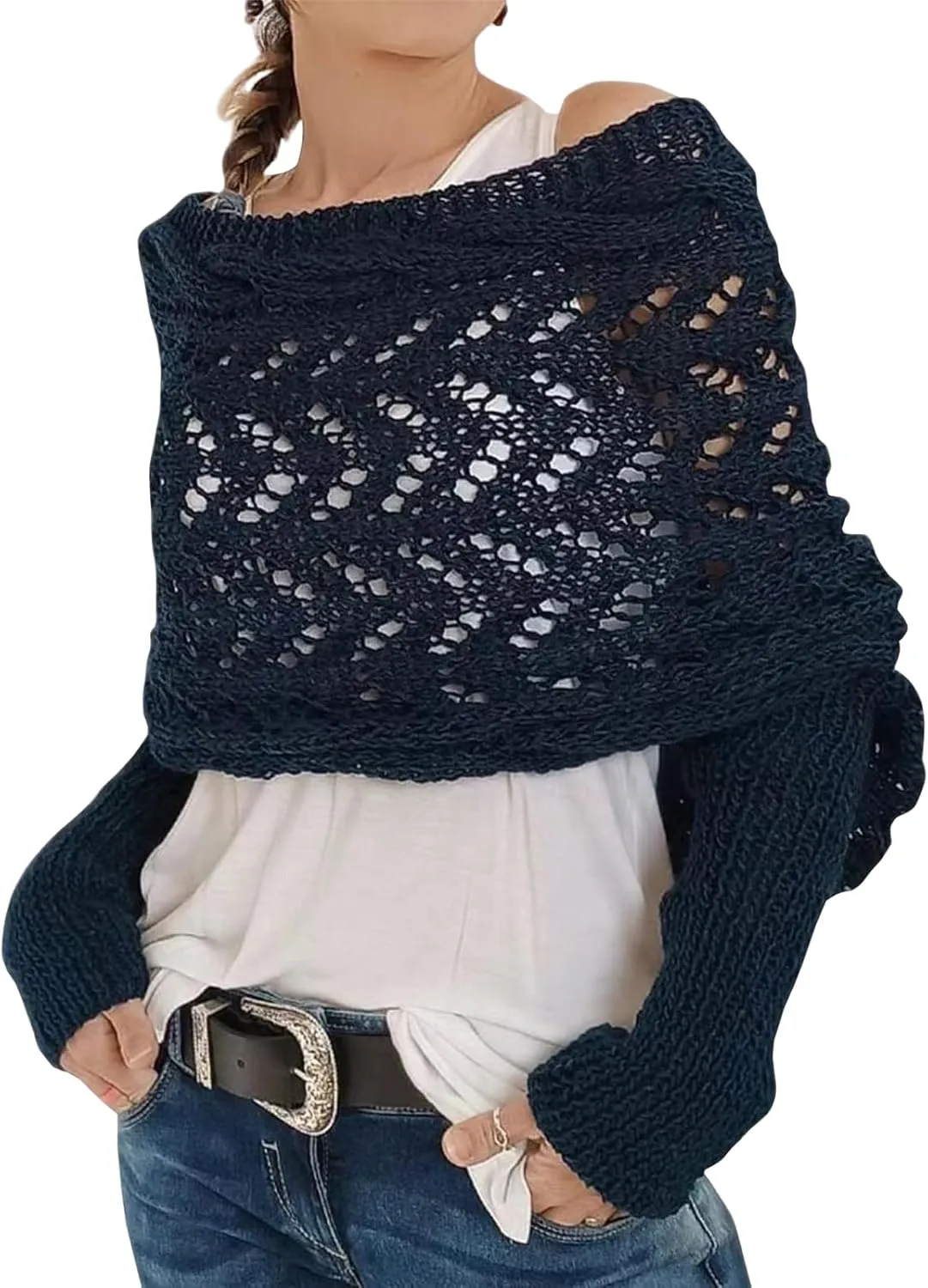 ACOSAP Scarf with Sleeves for Women, Knitted Cable Wrap, Multifunctional Knitted Crochet Shrugs, Double Sleeve Scarf Wrap