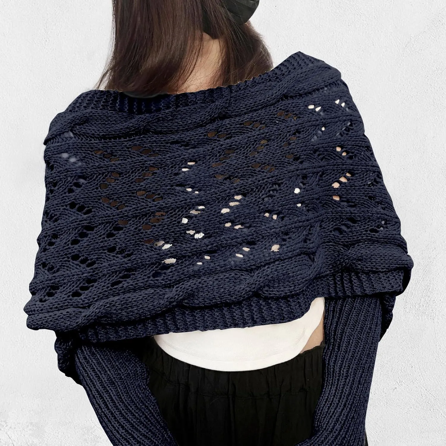 ACOSAP Scarf with Sleeves for Women, Knitted Cable Wrap, Multifunctional Knitted Crochet Shrugs, Double Sleeve Scarf Wrap