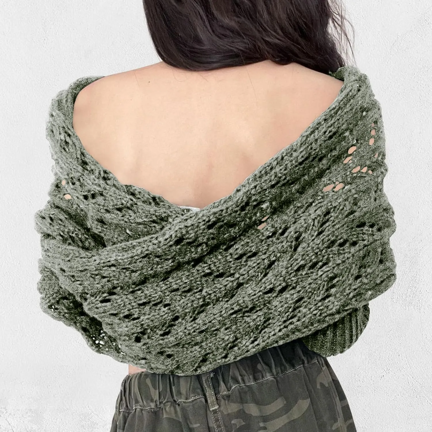 ACOSAP Scarf with Sleeves for Women, Knitted Cable Wrap, Multifunctional Knitted Crochet Shrugs, Double Sleeve Scarf Wrap