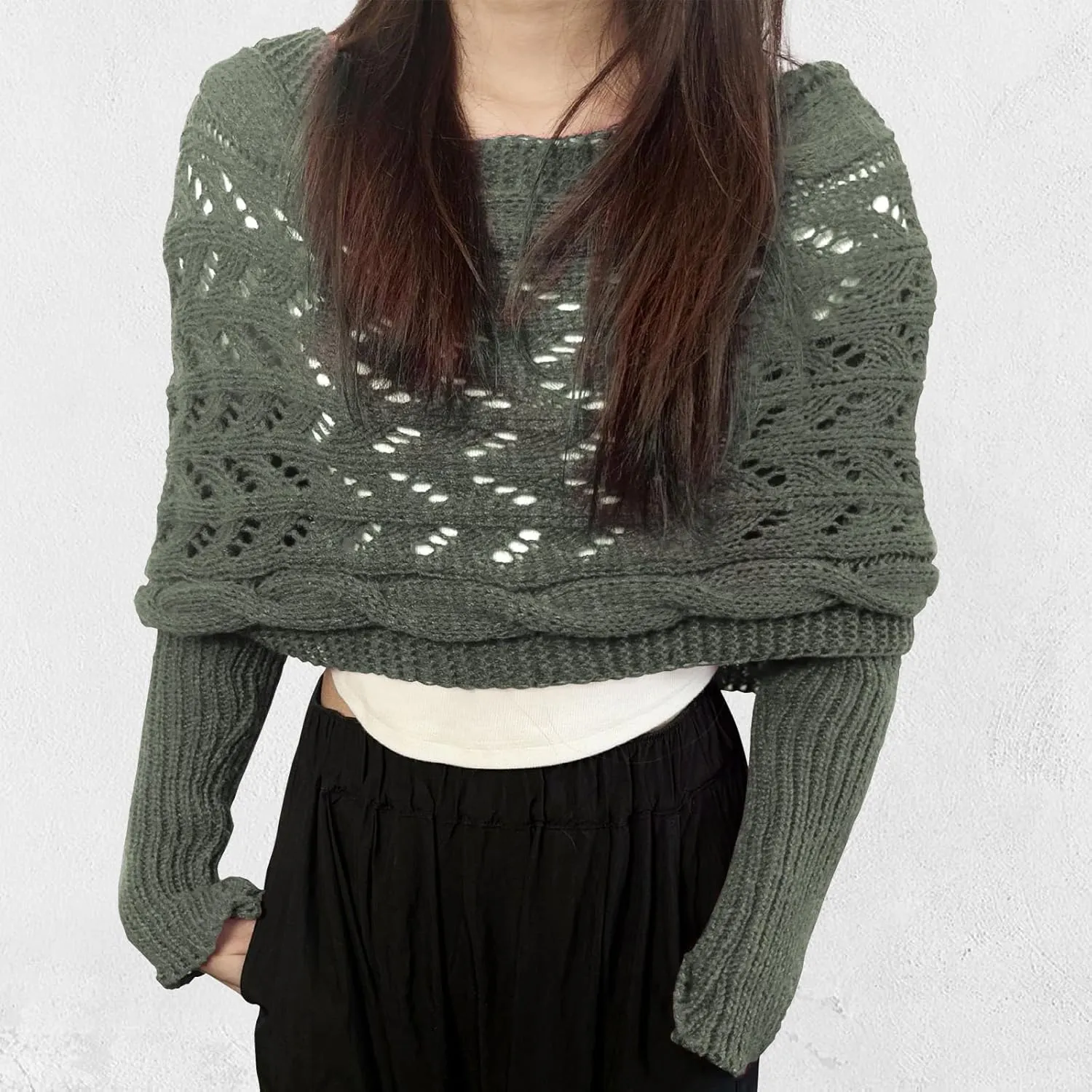 ACOSAP Scarf with Sleeves for Women, Knitted Cable Wrap, Multifunctional Knitted Crochet Shrugs, Double Sleeve Scarf Wrap