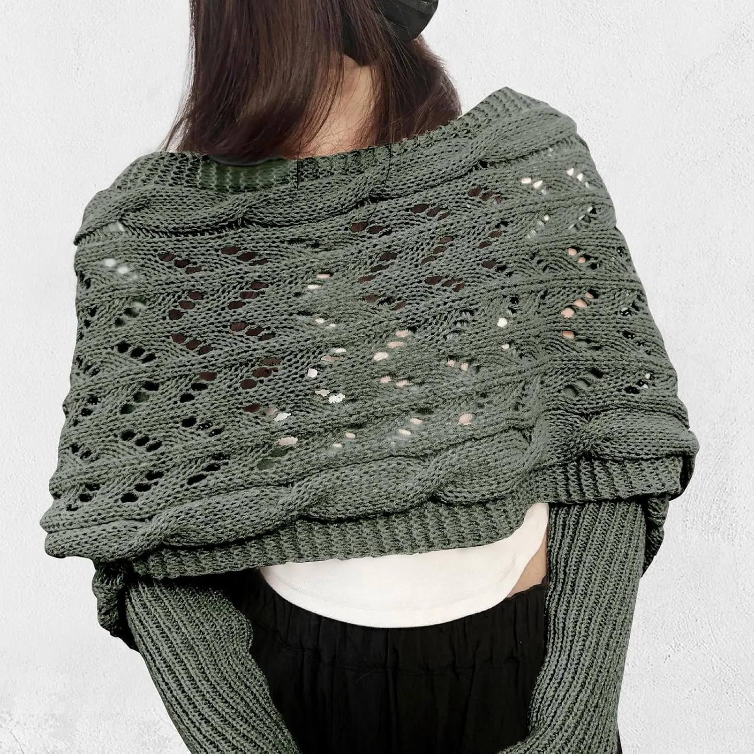 ACOSAP Scarf with Sleeves for Women, Knitted Cable Wrap, Multifunctional Knitted Crochet Shrugs, Double Sleeve Scarf Wrap