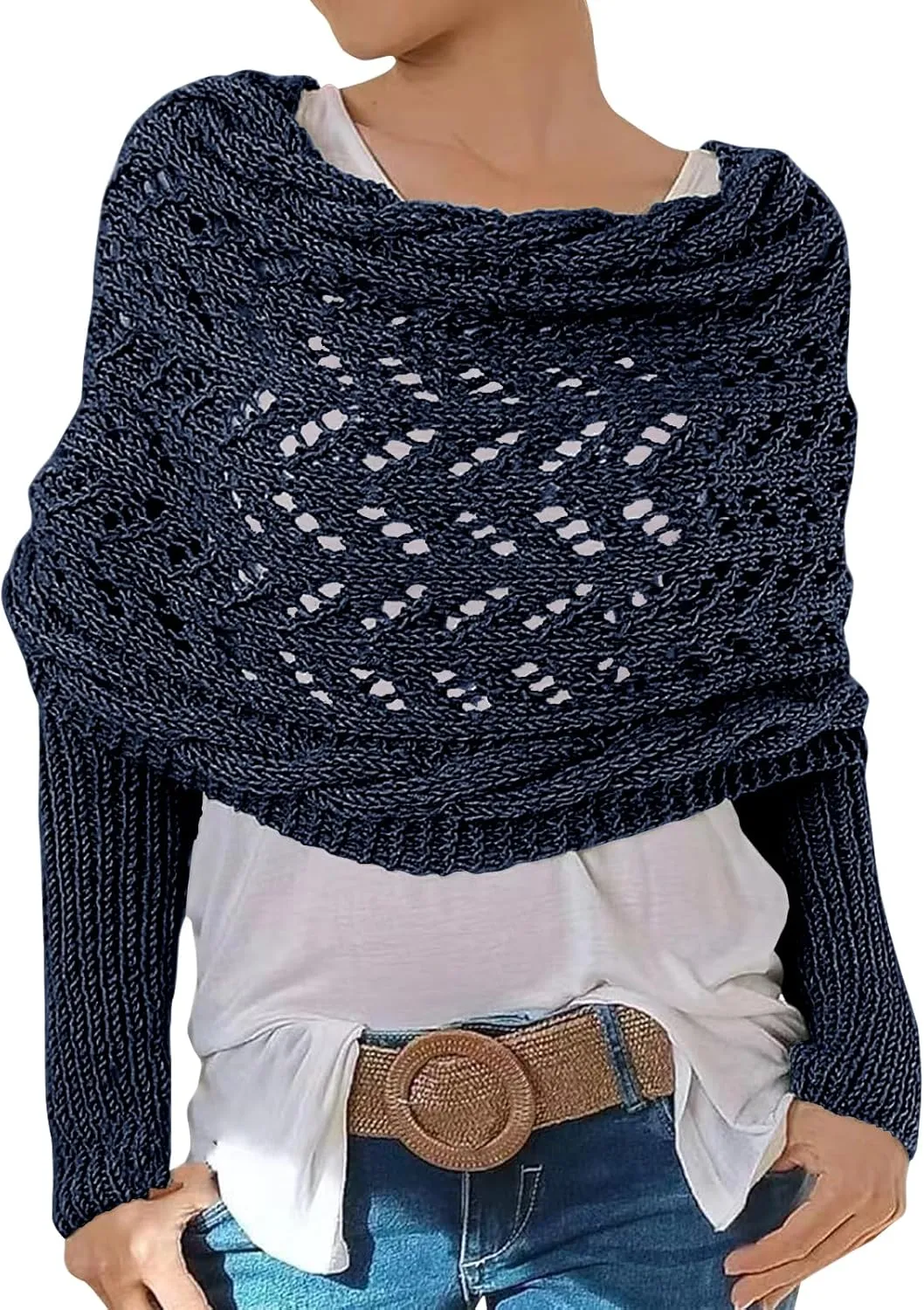 ACOSAP Scarf with Sleeves for Women, Knitted Cable Wrap, Multifunctional Knitted Crochet Shrugs, Double Sleeve Scarf Wrap
