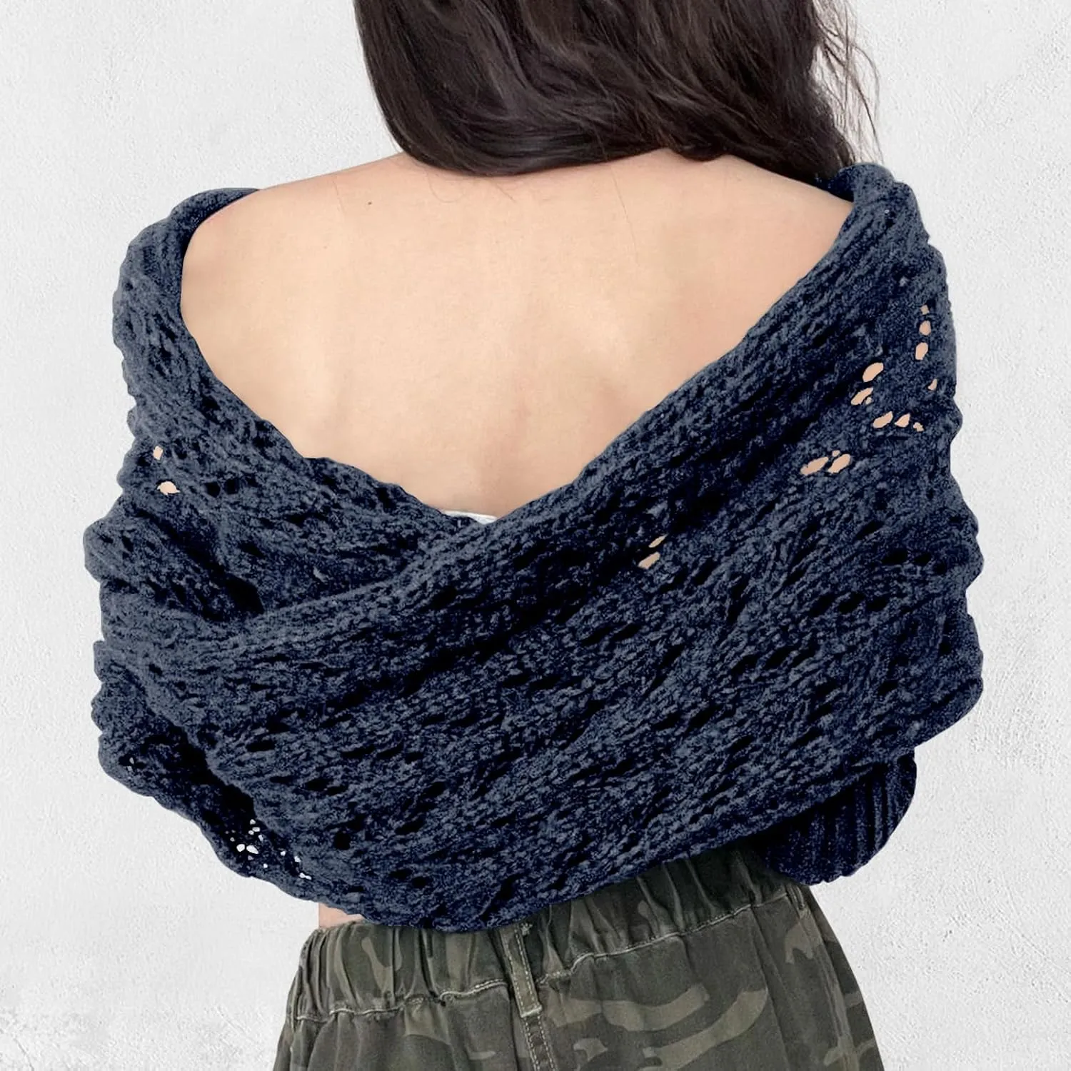ACOSAP Scarf with Sleeves for Women, Knitted Cable Wrap, Multifunctional Knitted Crochet Shrugs, Double Sleeve Scarf Wrap