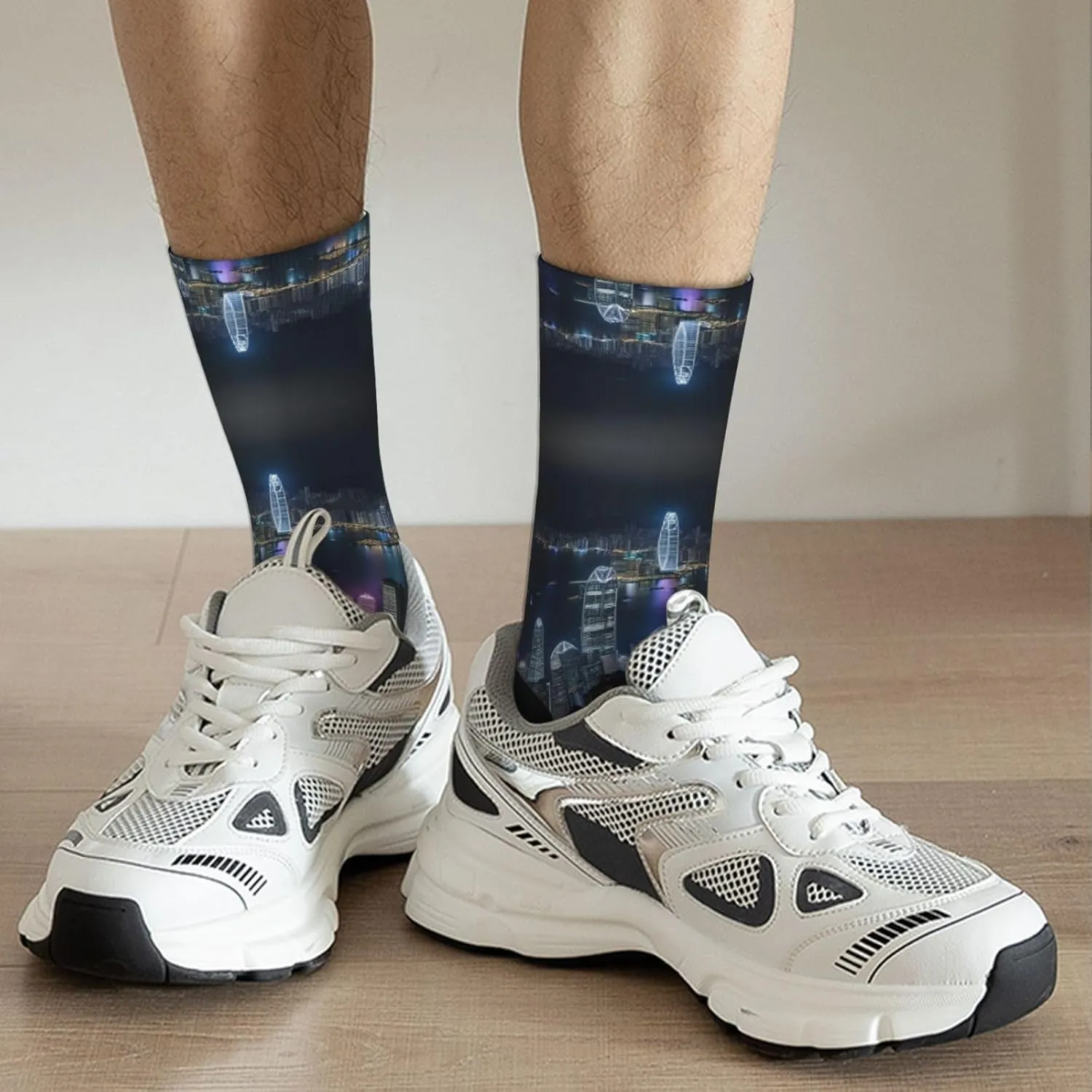 Aerial Night Of View Hong Kong Print Fun Contrast Socks,Novel Crazy Cool Socks,Pattern Funky Novelty Socks,Unisex Bulk Socks