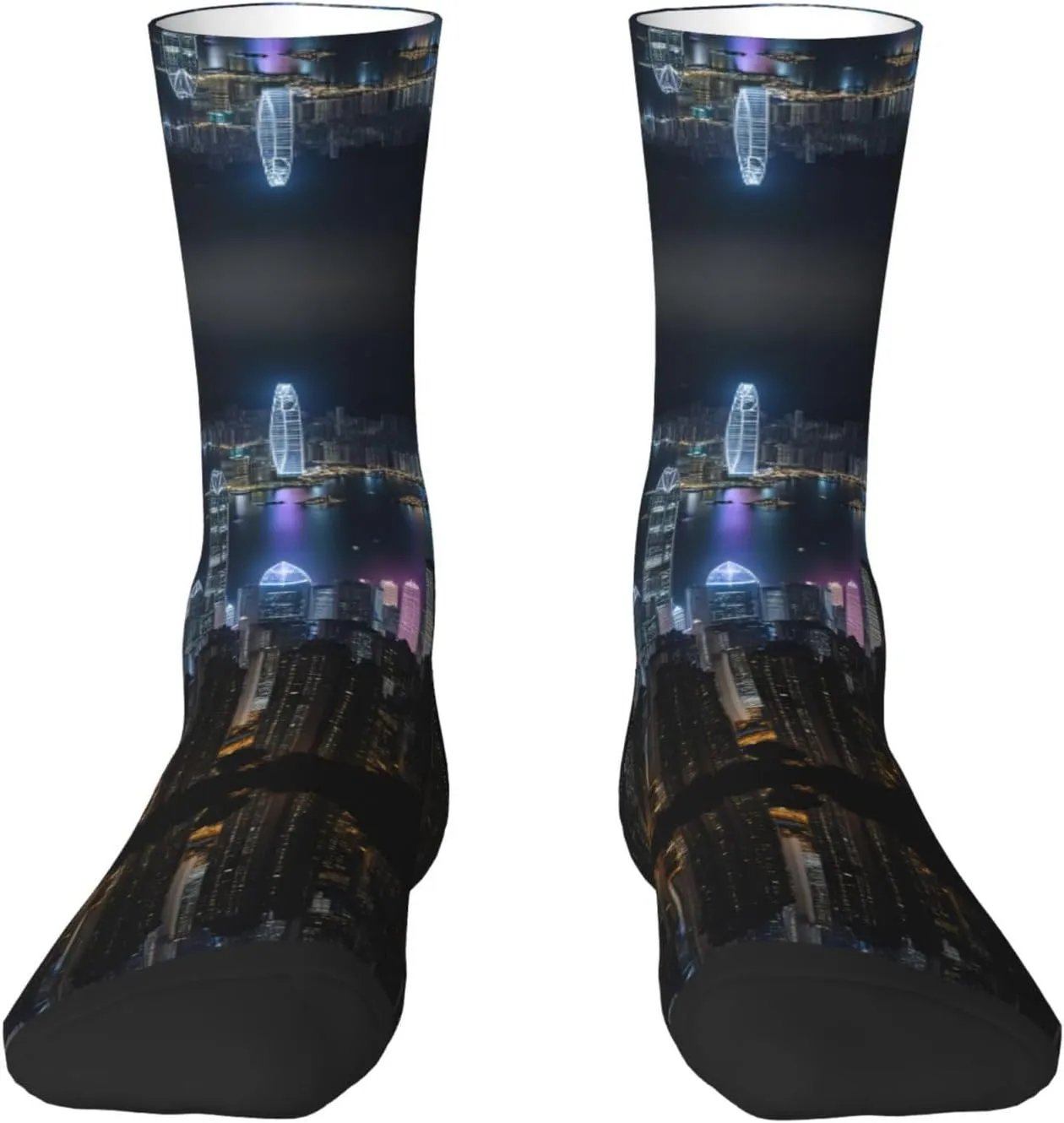 Aerial Night Of View Hong Kong Print Fun Contrast Socks,Novel Crazy Cool Socks,Pattern Funky Novelty Socks,Unisex Bulk Socks