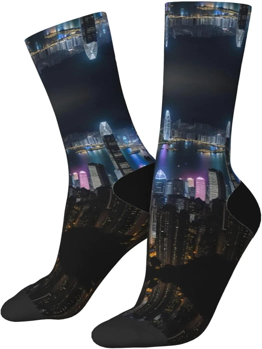 Aerial Night Of View Hong Kong Print Fun Contrast Socks,Novel Crazy Cool Socks,Pattern Funky Novelty Socks,Unisex Bulk Socks