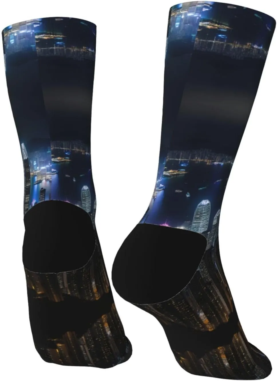 Aerial Night Of View Hong Kong Print Fun Contrast Socks,Novel Crazy Cool Socks,Pattern Funky Novelty Socks,Unisex Bulk Socks