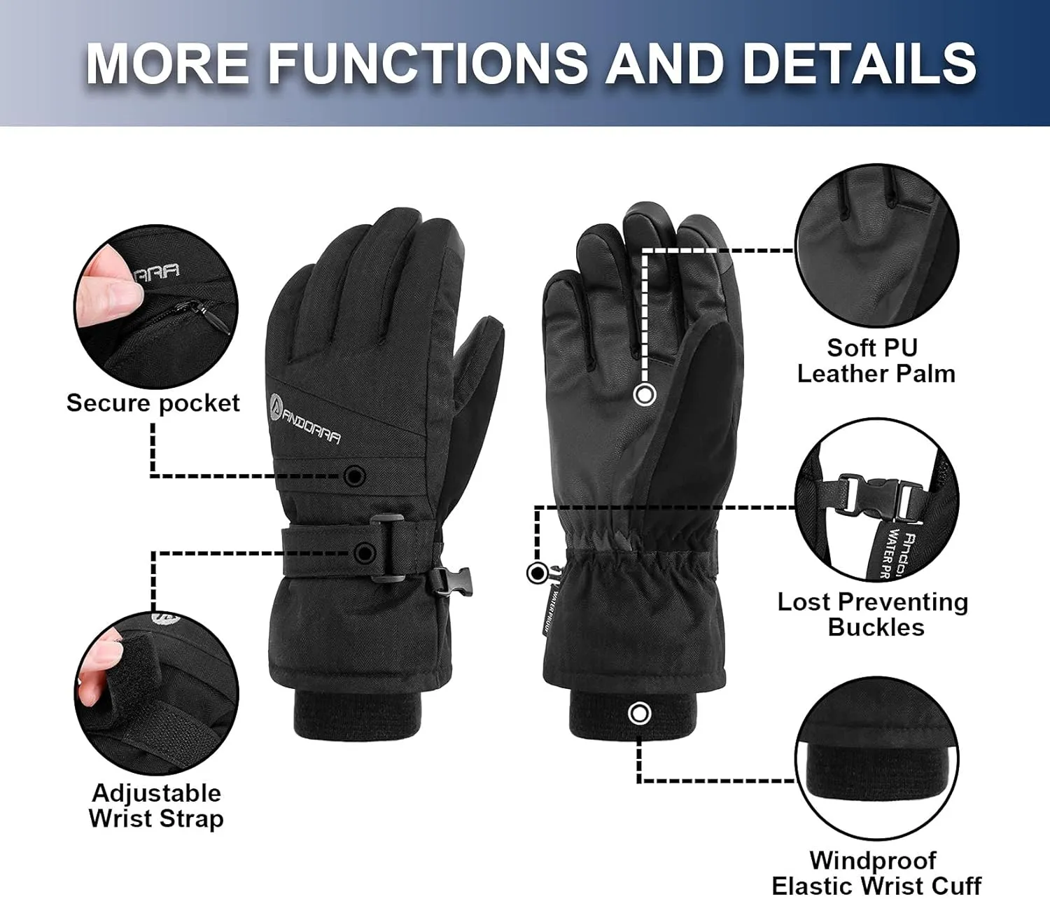 ANDORRA Women's Waterproof Touchscreen Ski Gloves