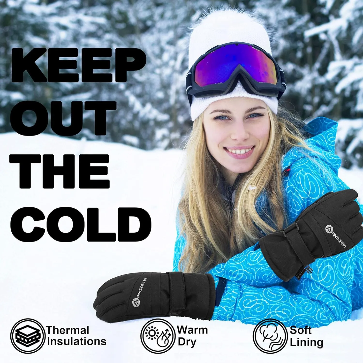 ANDORRA Women's Waterproof Touchscreen Ski Gloves