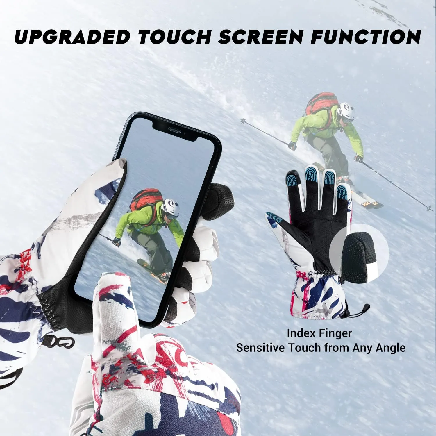 ATERCEL Ski Gloves Men Women Waterproof, 2022 Updated Touchscreen Snow Gloves, Snowboard Gloves for Cold Weather