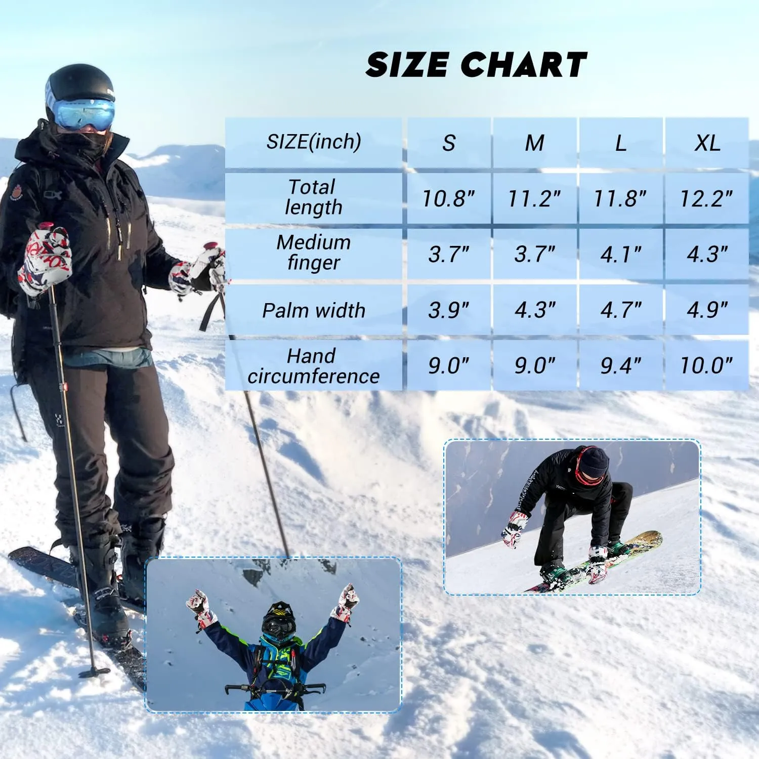 ATERCEL Ski Gloves Men Women Waterproof, 2022 Updated Touchscreen Snow Gloves, Snowboard Gloves for Cold Weather