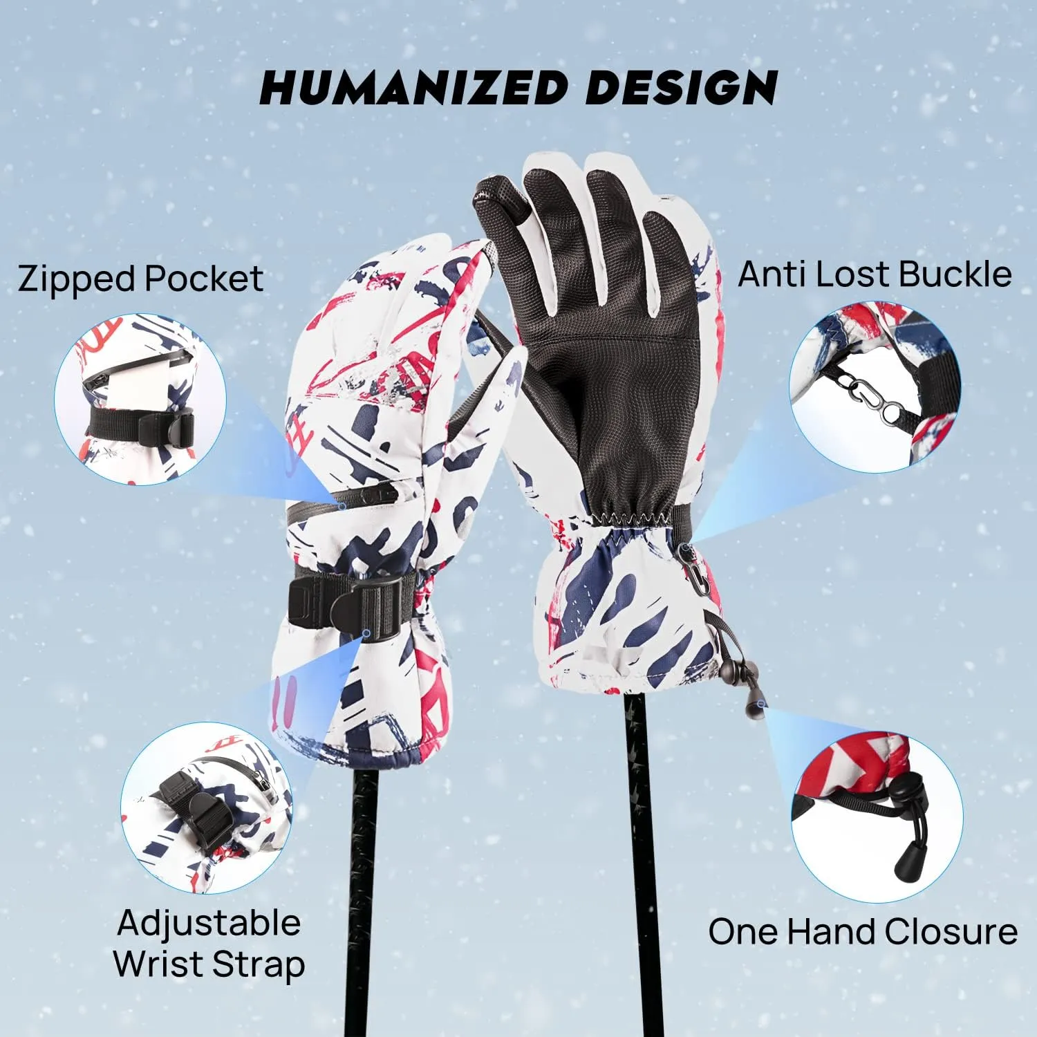 ATERCEL Ski Gloves Men Women Waterproof, 2022 Updated Touchscreen Snow Gloves, Snowboard Gloves for Cold Weather