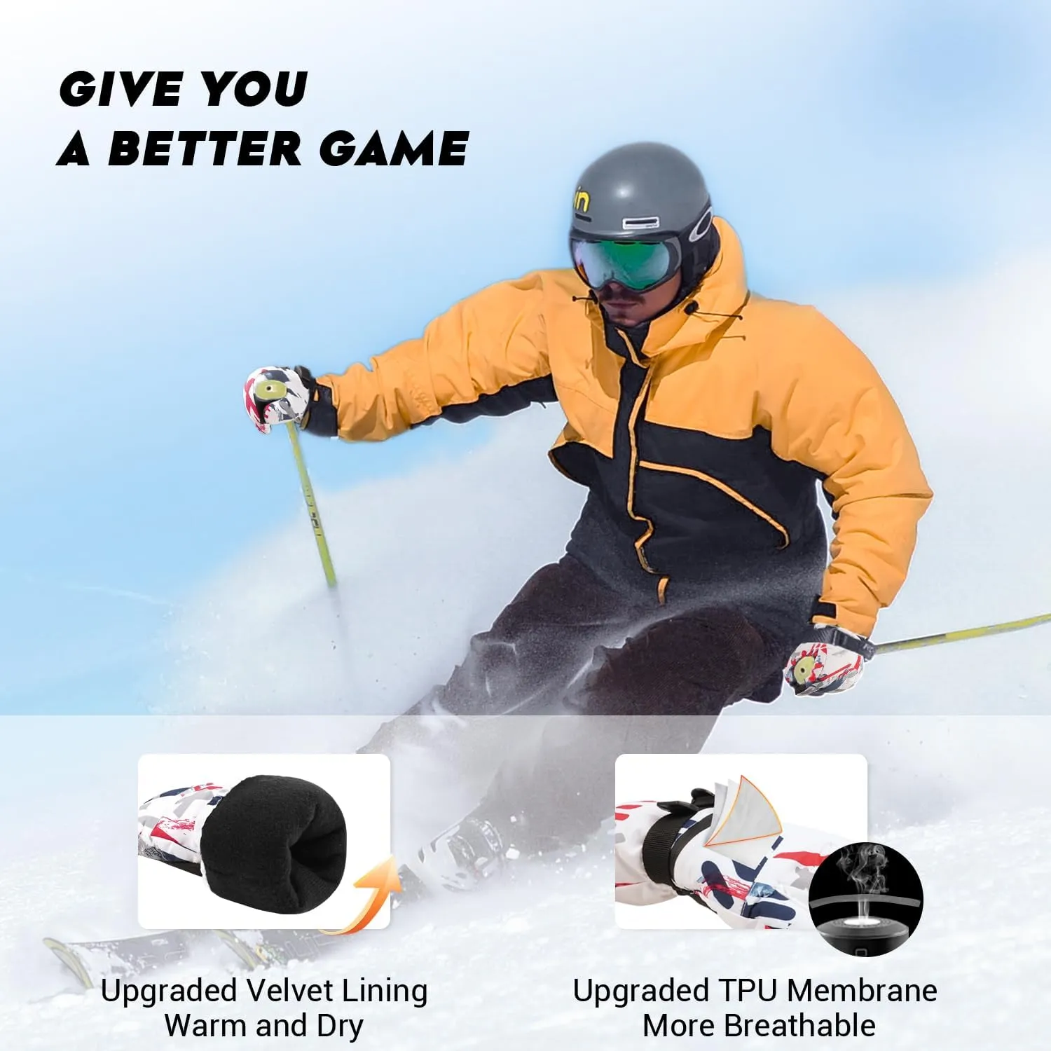 ATERCEL Ski Gloves Men Women Waterproof, 2022 Updated Touchscreen Snow Gloves, Snowboard Gloves for Cold Weather