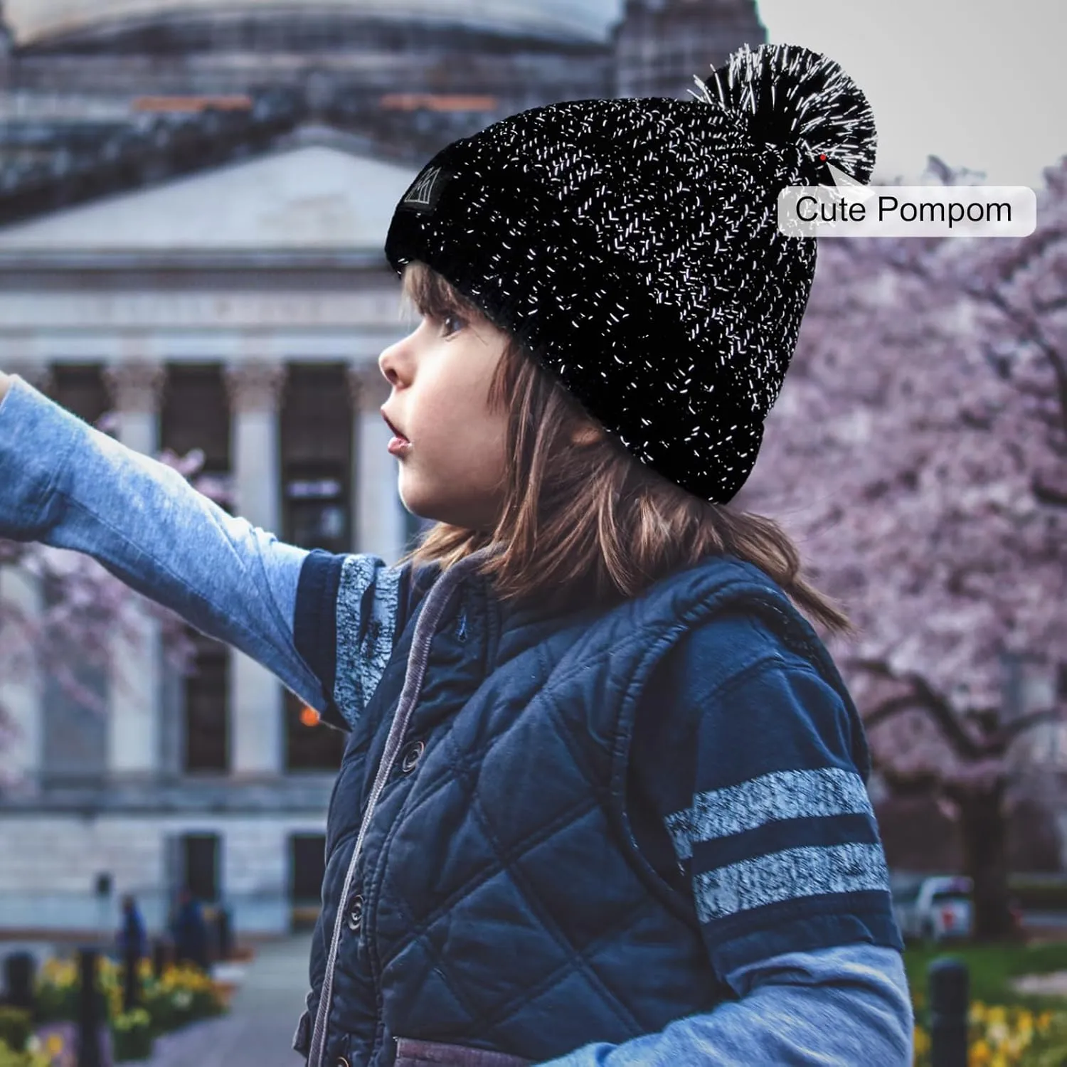 Baby Beanie Reflective Toddler Winter Hat Knitted Infant Beanies for Girls Boys Novelty Pom Pom Hats