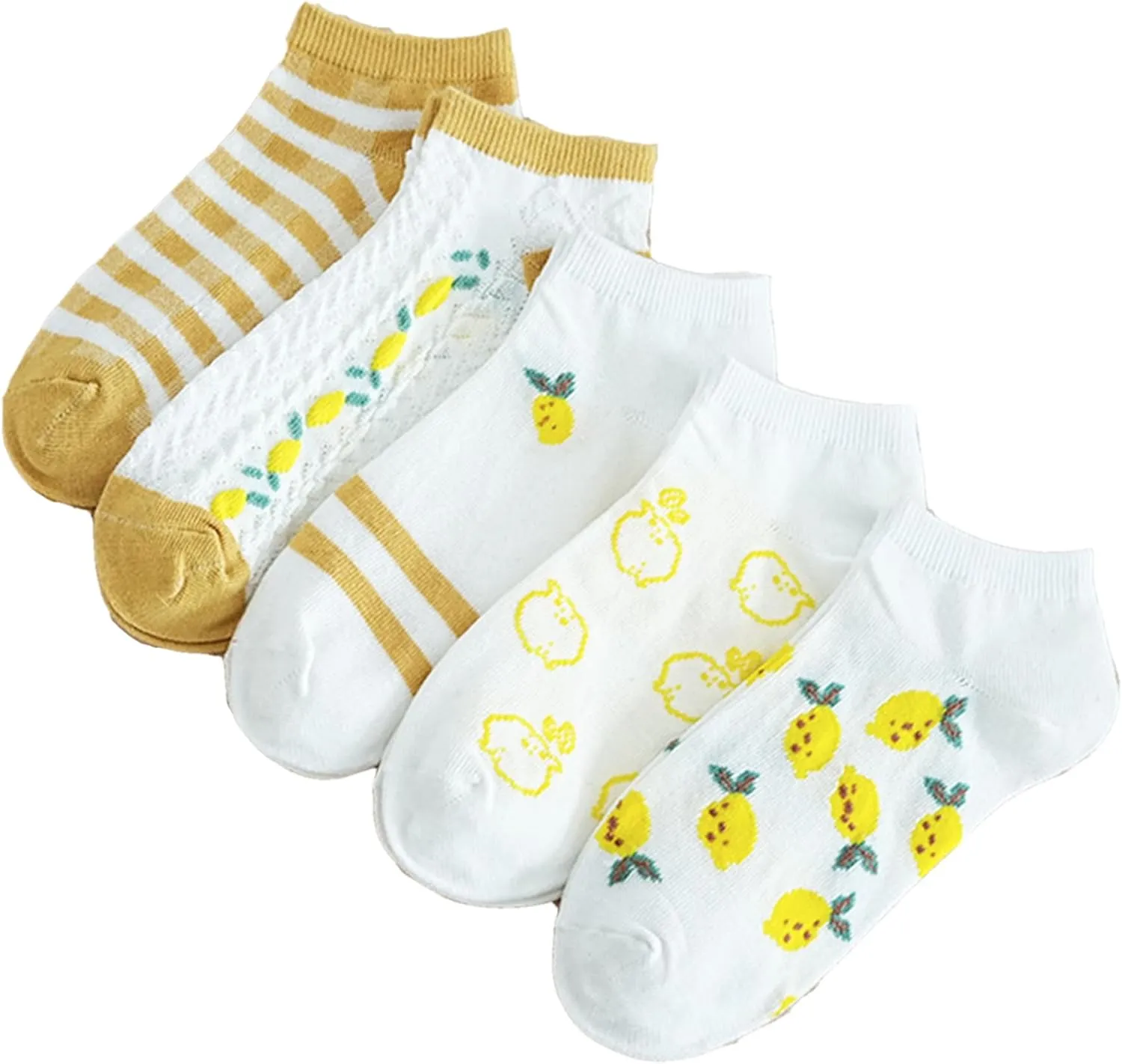 Benefeet Sox Womens Funny Ankle Socks Girls Cute Low Cut Socks Novelty Crazy Silly Funky Kawaii Casual Short Summer Sock Fruit Patterned Designed Sock, 5 Pack Yellow Lemon