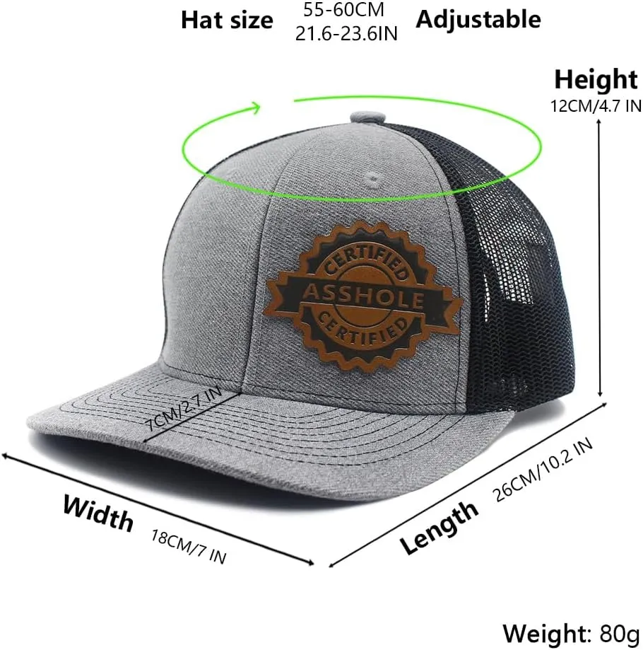 Certified Asshole Leather Patch Hat Adjustable Baseball Caps Trucker Hats Unisex Hats for Women Men