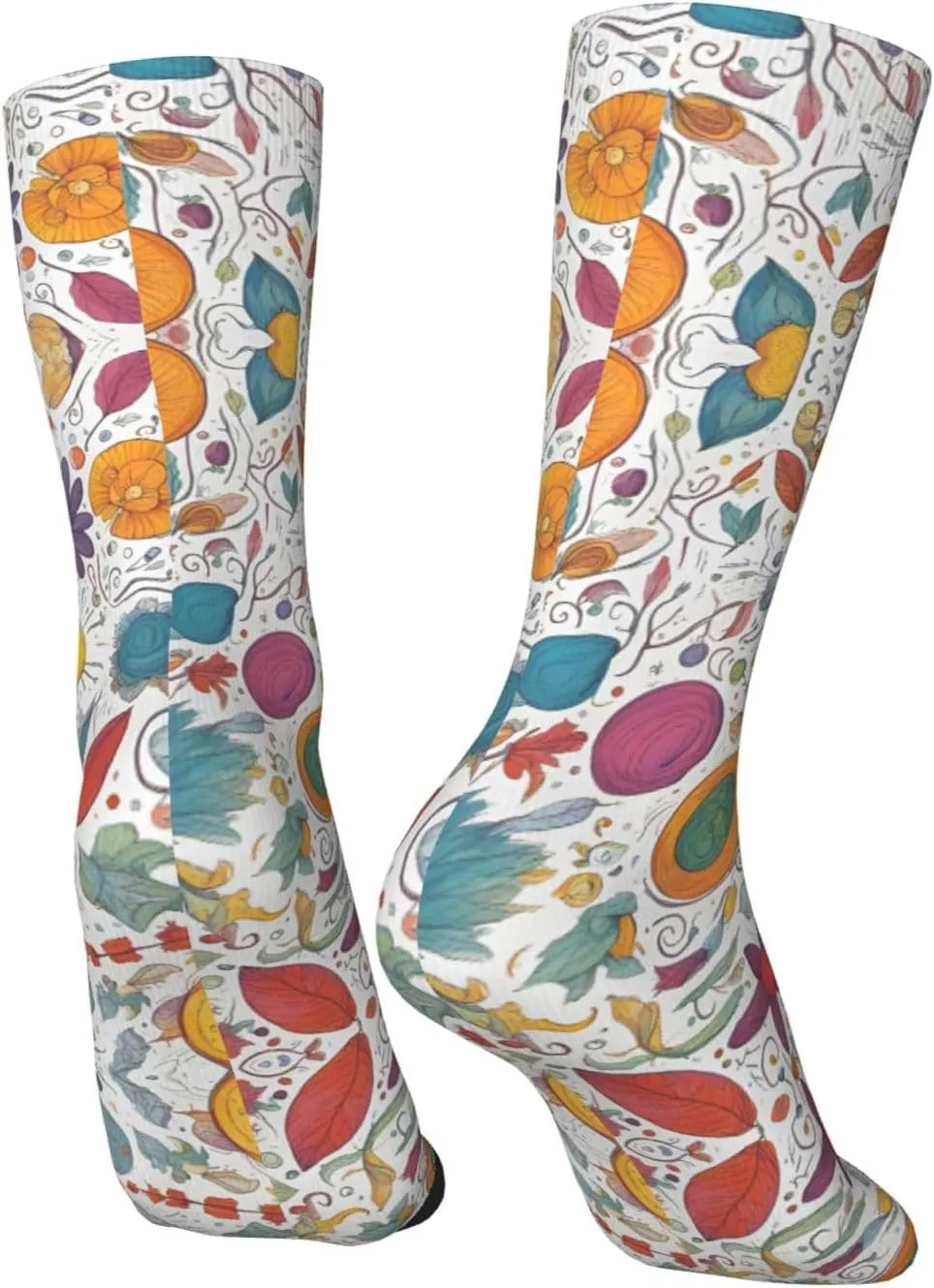 Colorful Hand Drawn Feathers On White Print Fun Socks,Novel Crazy Cool Socks,Pattern Funky Novelty Socks,Unisex Socks