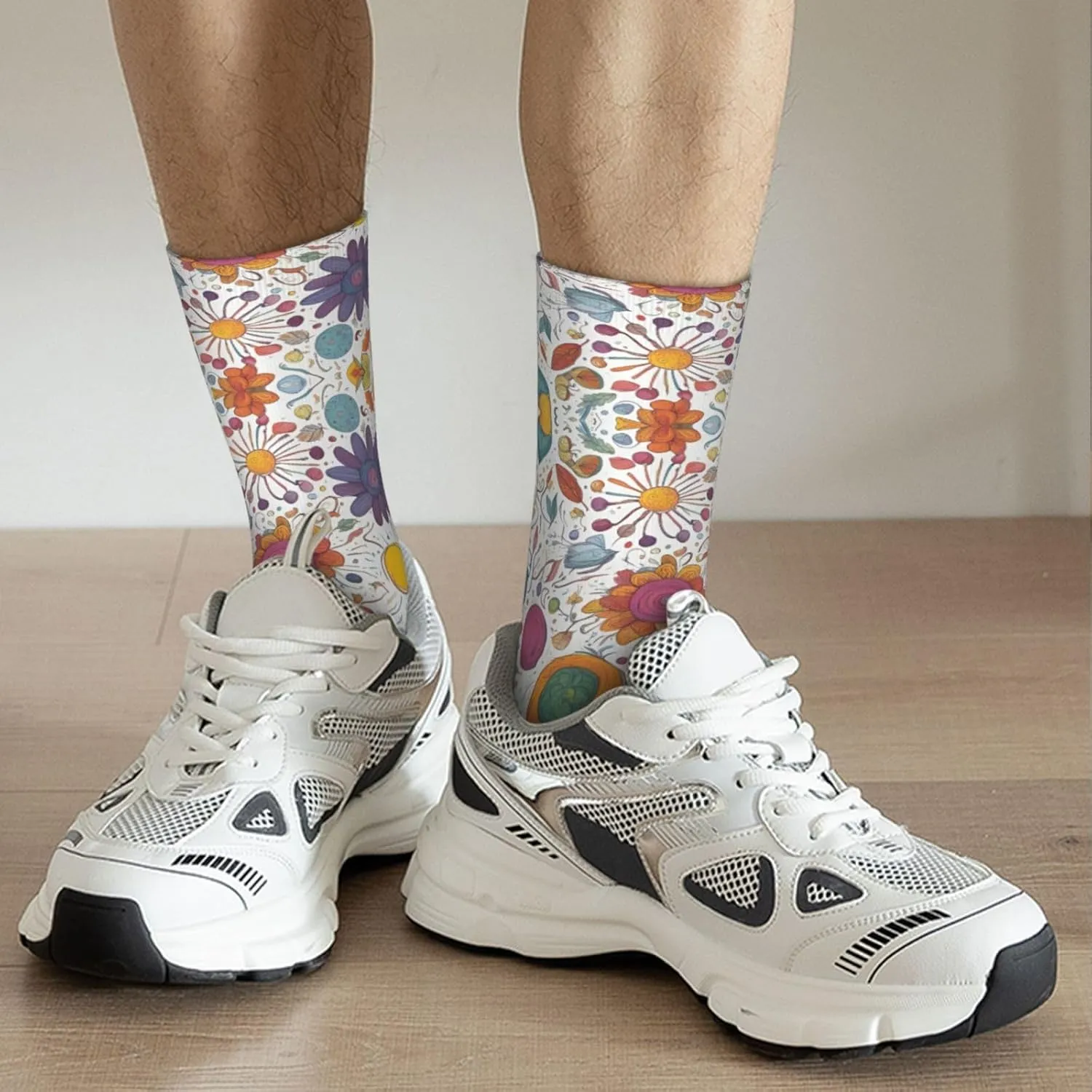 Colorful Hand Drawn Feathers On White Print Fun Socks,Novel Crazy Cool Socks,Pattern Funky Novelty Socks,Unisex Socks