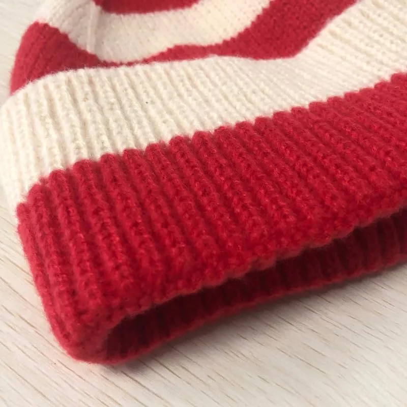 CORIRESHA Unisex Cute Striped Beanie Cuffed Winter Knit Hat with Pom Pom