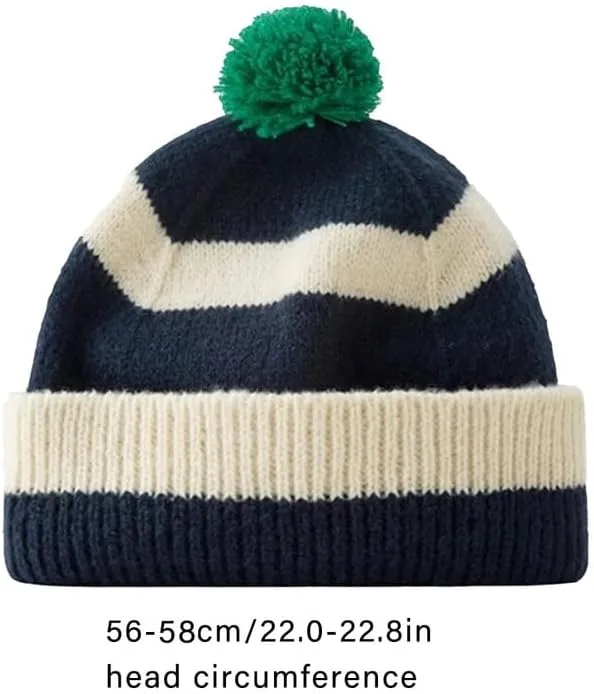 CORIRESHA Unisex Cute Striped Beanie Cuffed Winter Knit Hat with Pom Pom