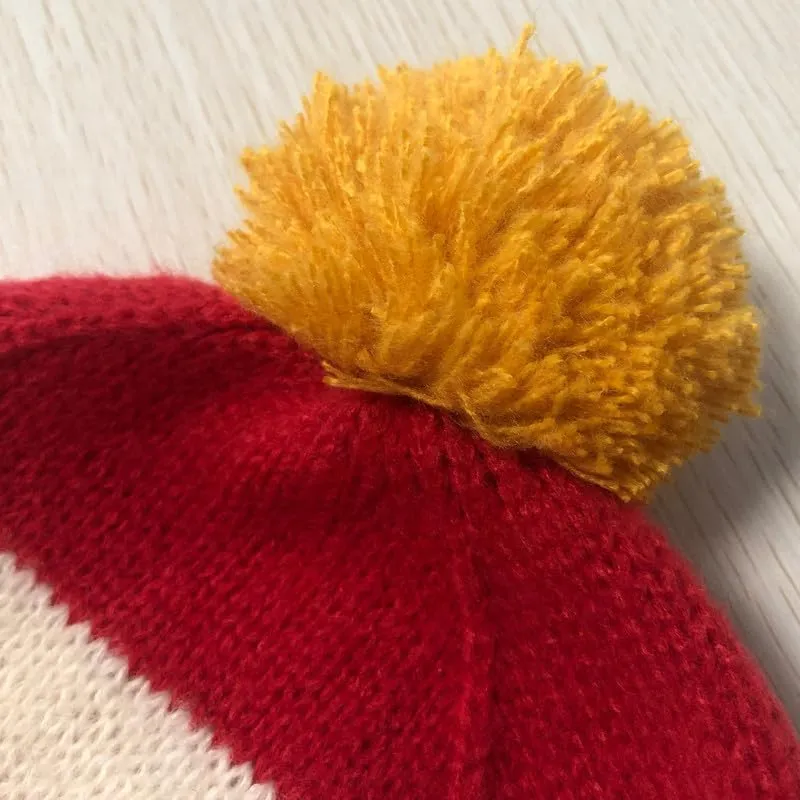 CORIRESHA Unisex Cute Striped Beanie Cuffed Winter Knit Hat with Pom Pom