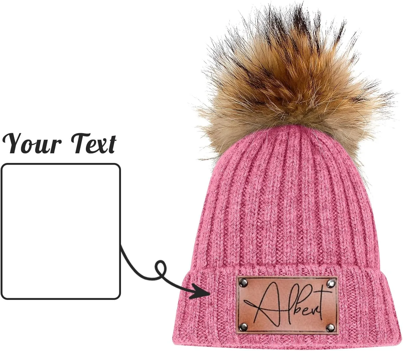 Custom Baby Beanies Winter Hats for Boys Girls - Personalized Pompom Toddler Beanies with Name for Kids Adults