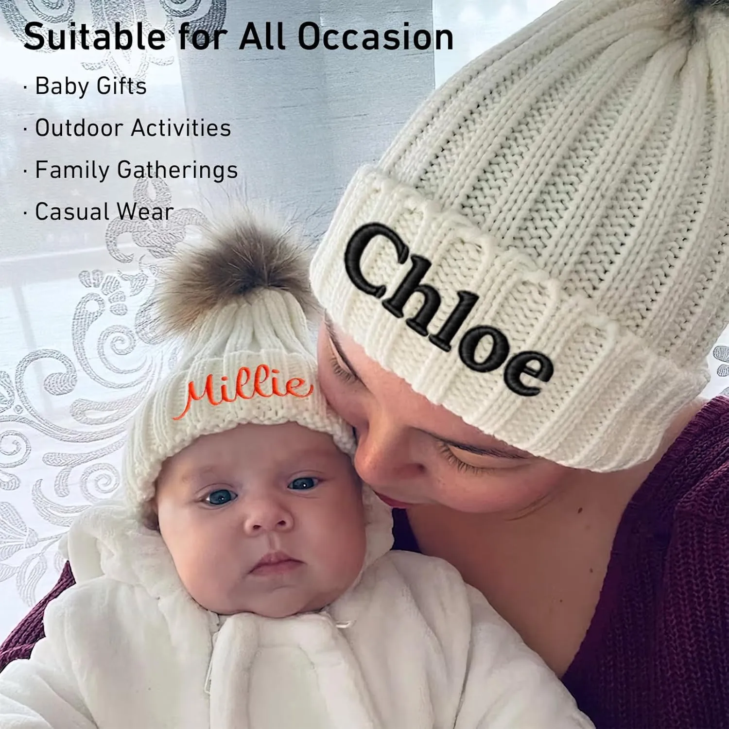 Custom Embroidered Name Winter Toddler Beanies for Boys Girls - Personalized Grey Baby Beanies for Kids Adults