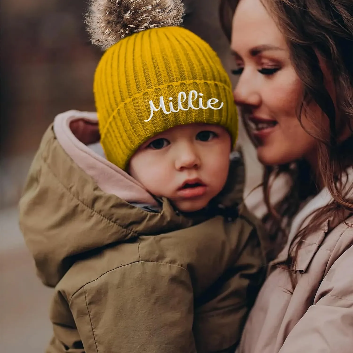 Custom Embroidered Name Winter Toddler Beanies for Boys Girls - Personalized Grey Baby Beanies for Kids Adults