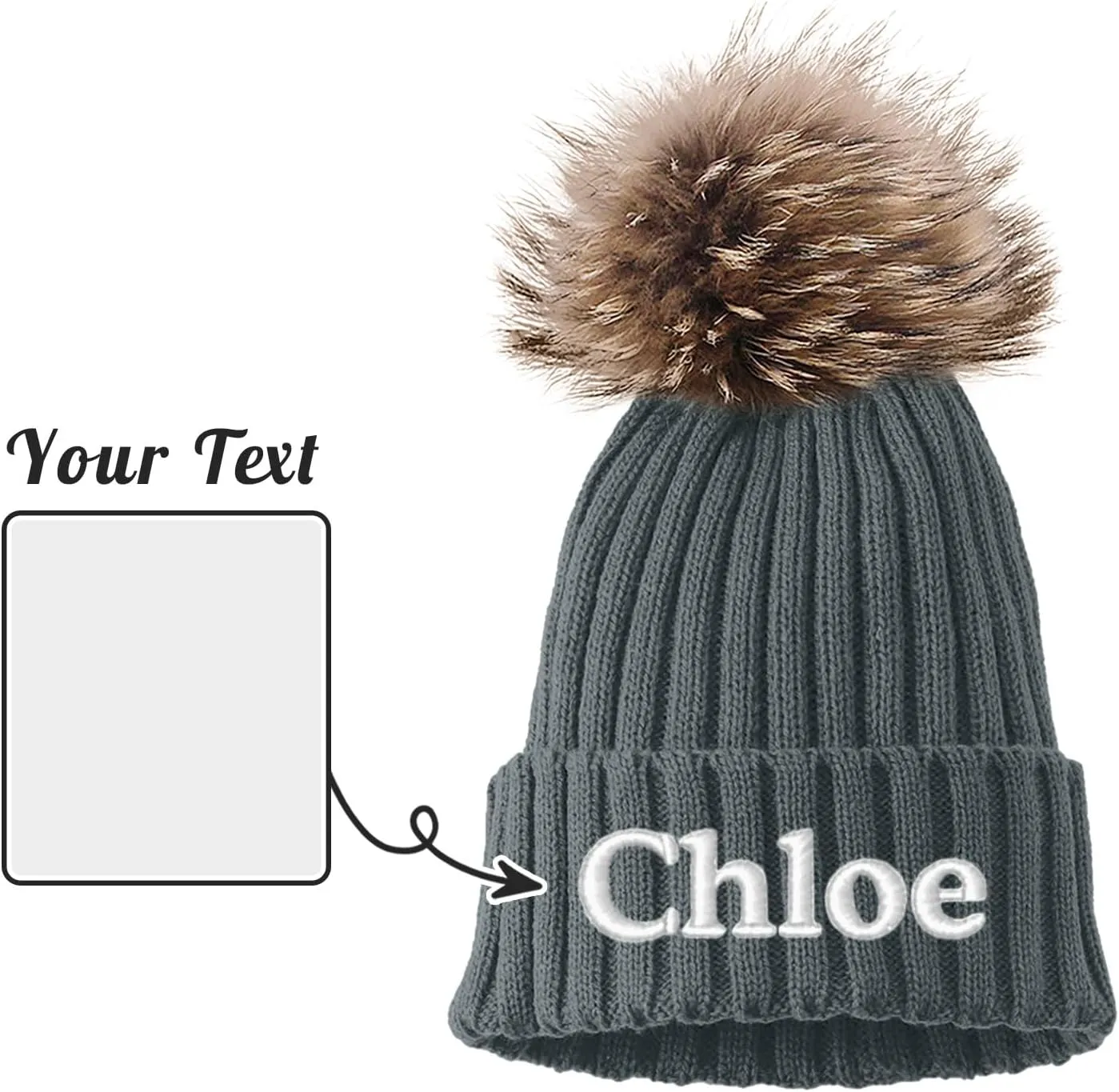 Custom Embroidered Name Winter Toddler Beanies for Boys Girls - Personalized Grey Baby Beanies for Kids Adults