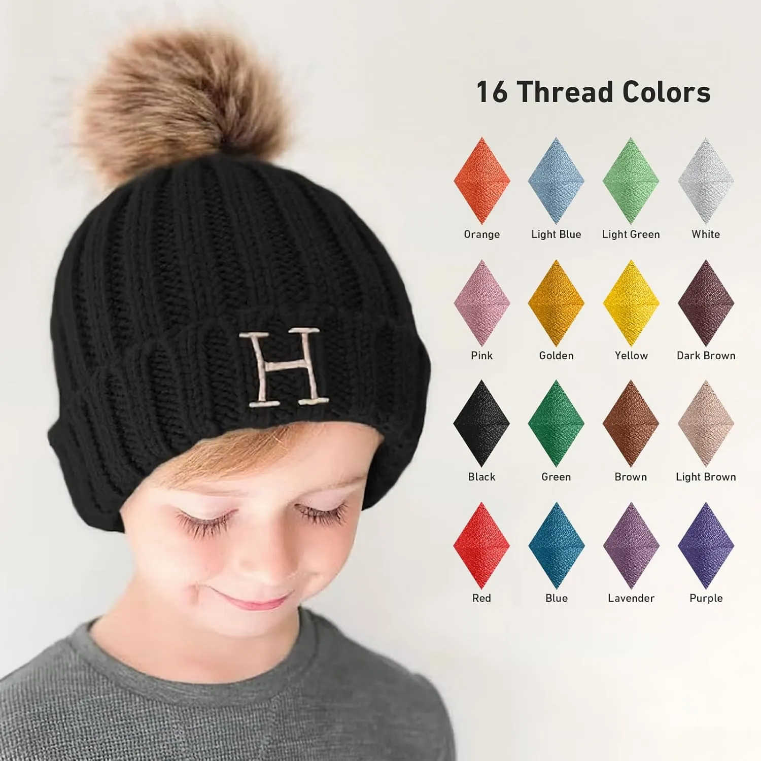 Custom Embroidered Name Winter Toddler Beanies for Boys Girls - Personalized Grey Baby Beanies for Kids Adults