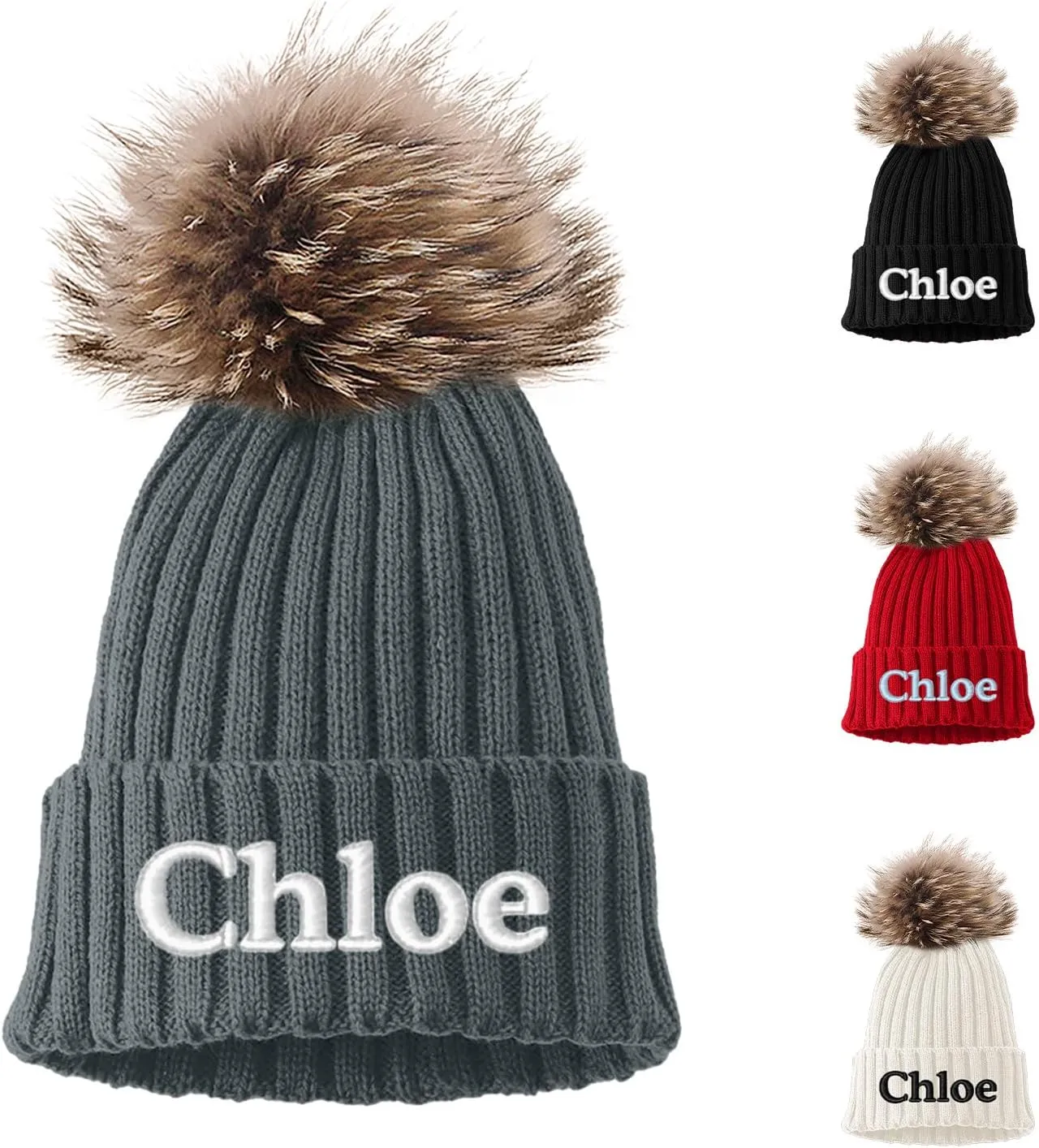 Custom Embroidered Name Winter Toddler Beanies for Boys Girls - Personalized Grey Baby Beanies for Kids Adults