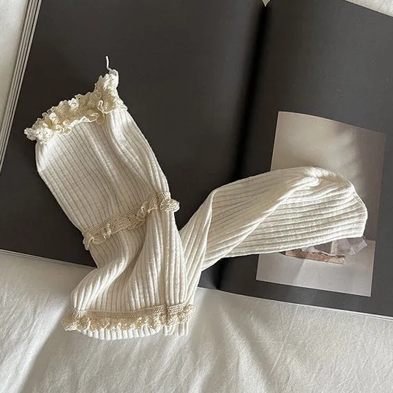 Dark Grey Sweet Ruffled Cuff Calf Socks