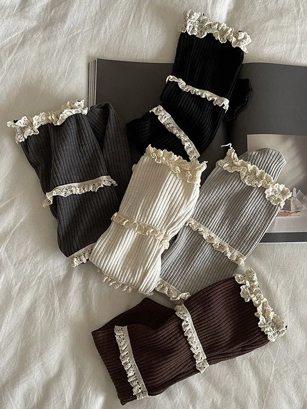 Dark Grey Sweet Ruffled Cuff Calf Socks