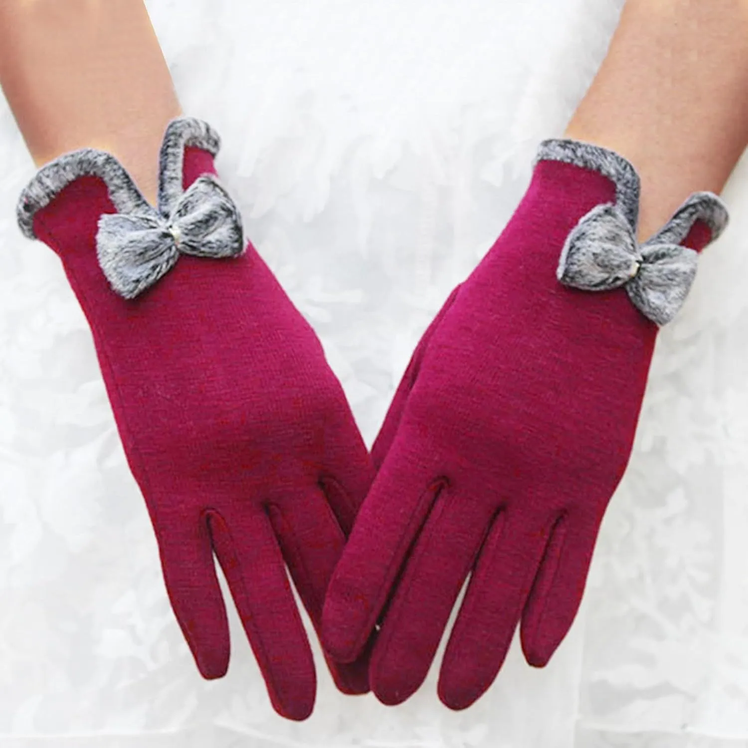 Driving Gloves Women 2024 Winter Trendy Bowknot Outdoor Cycling Gloves Warm Thick Cold Weather Touch Screen Gloves