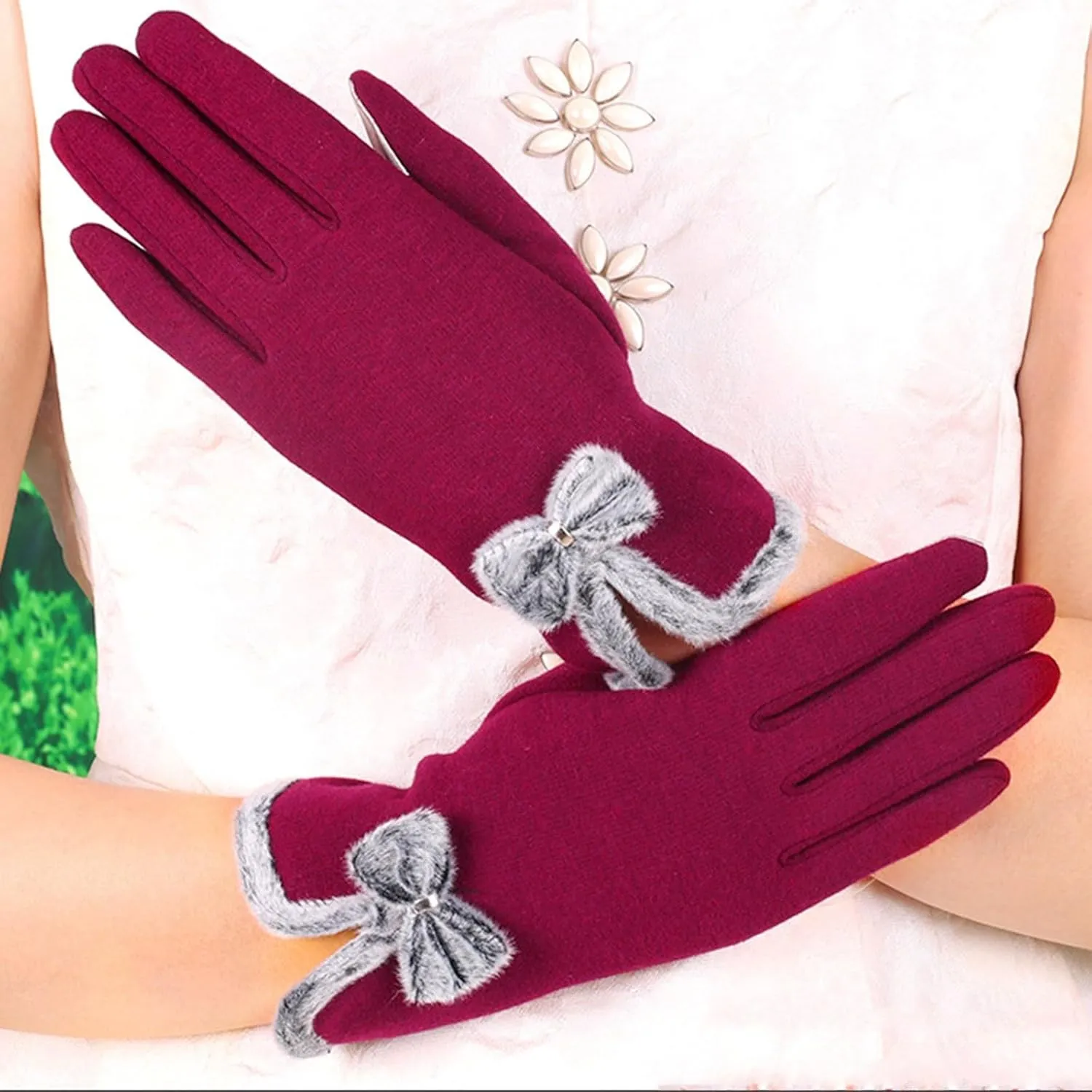 Driving Gloves Women 2024 Winter Trendy Bowknot Outdoor Cycling Gloves Warm Thick Cold Weather Touch Screen Gloves