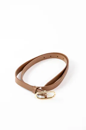 Ericka Long Oval Buckle Belt, Brown