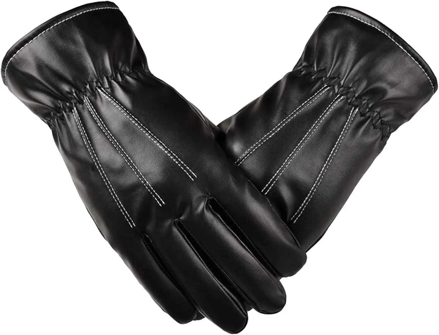 Fashion Men PU Leather Gloves Elastic Cuffs Windproof Warm Gloves Winter Driving Mittens