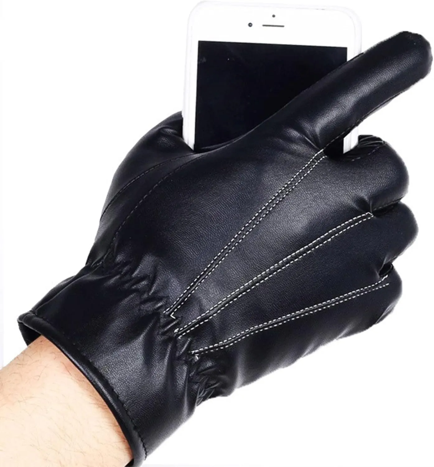 Fashion Men PU Leather Gloves Elastic Cuffs Windproof Warm Gloves Winter Driving Mittens