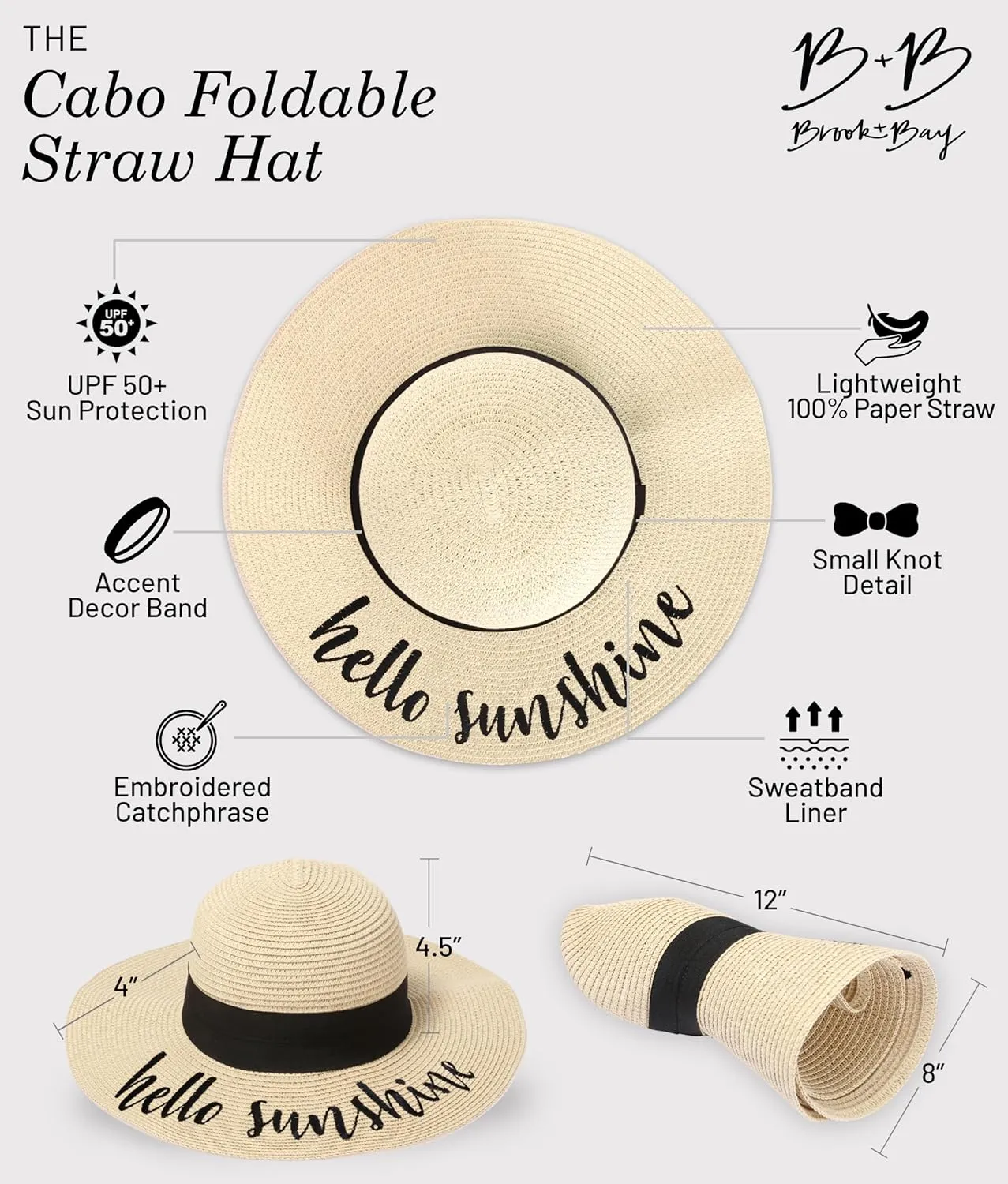 Foldable Beach Hats for Women-Floppy Sun Hats for Women,Roll up Straw Hats for Women,Summer Vacation Hats&Beach Wide Brim Hat