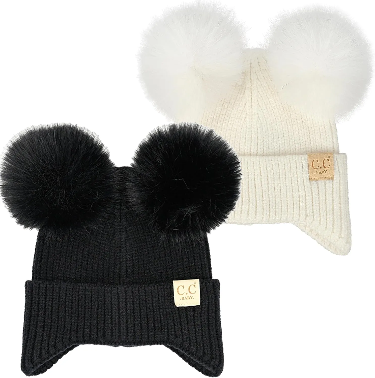 Funky Junque Baby Beanie Hat - Soft Knit Winter Cap with Double Pom Pom - Easter Pastels, Classic Solids, Value Packs