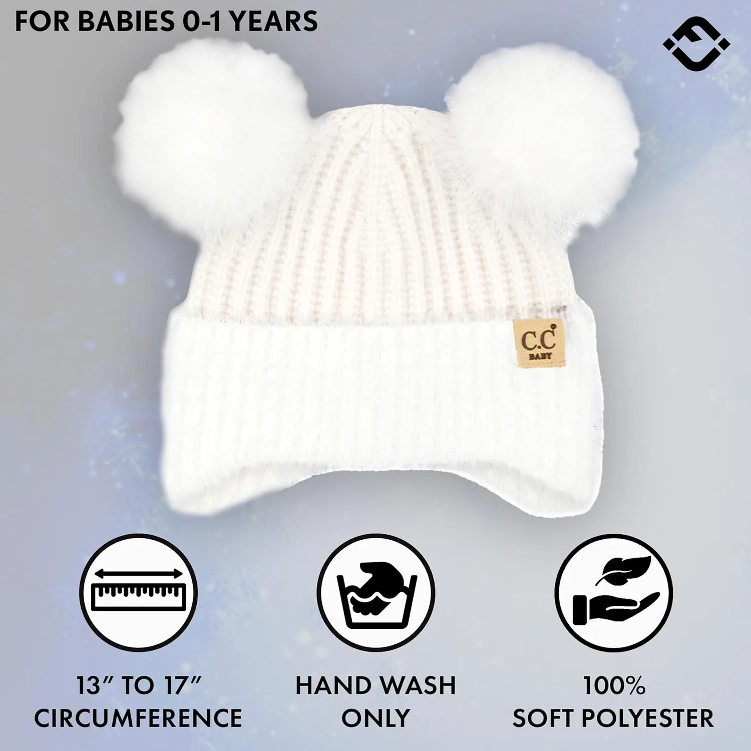 Funky Junque Baby Pom Pom Beanie, Warm Winter Hat for Infants and Toddlers, Chenille Double Pom Poms for Baby Girls & Boys