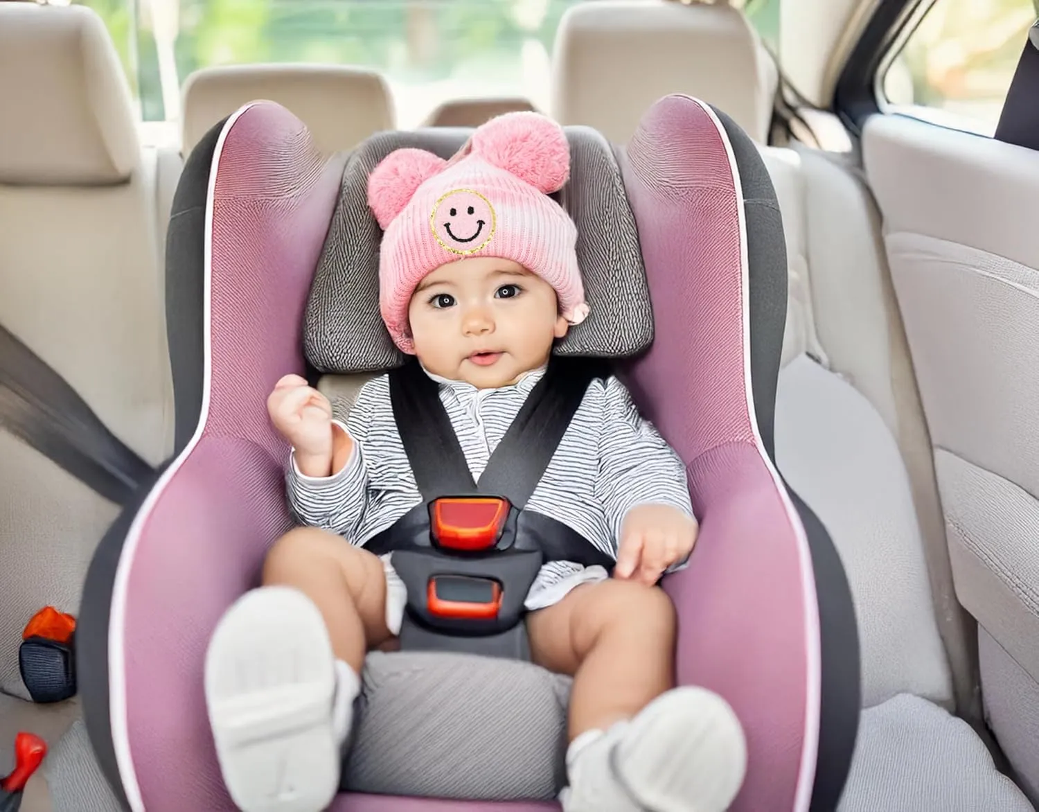 Funky Junque Newborn Winter Hat Toddler Beanie Warm Double Pom Pom Smiley Face Infant Cap Baby Girls and Boys 100% Acrylic