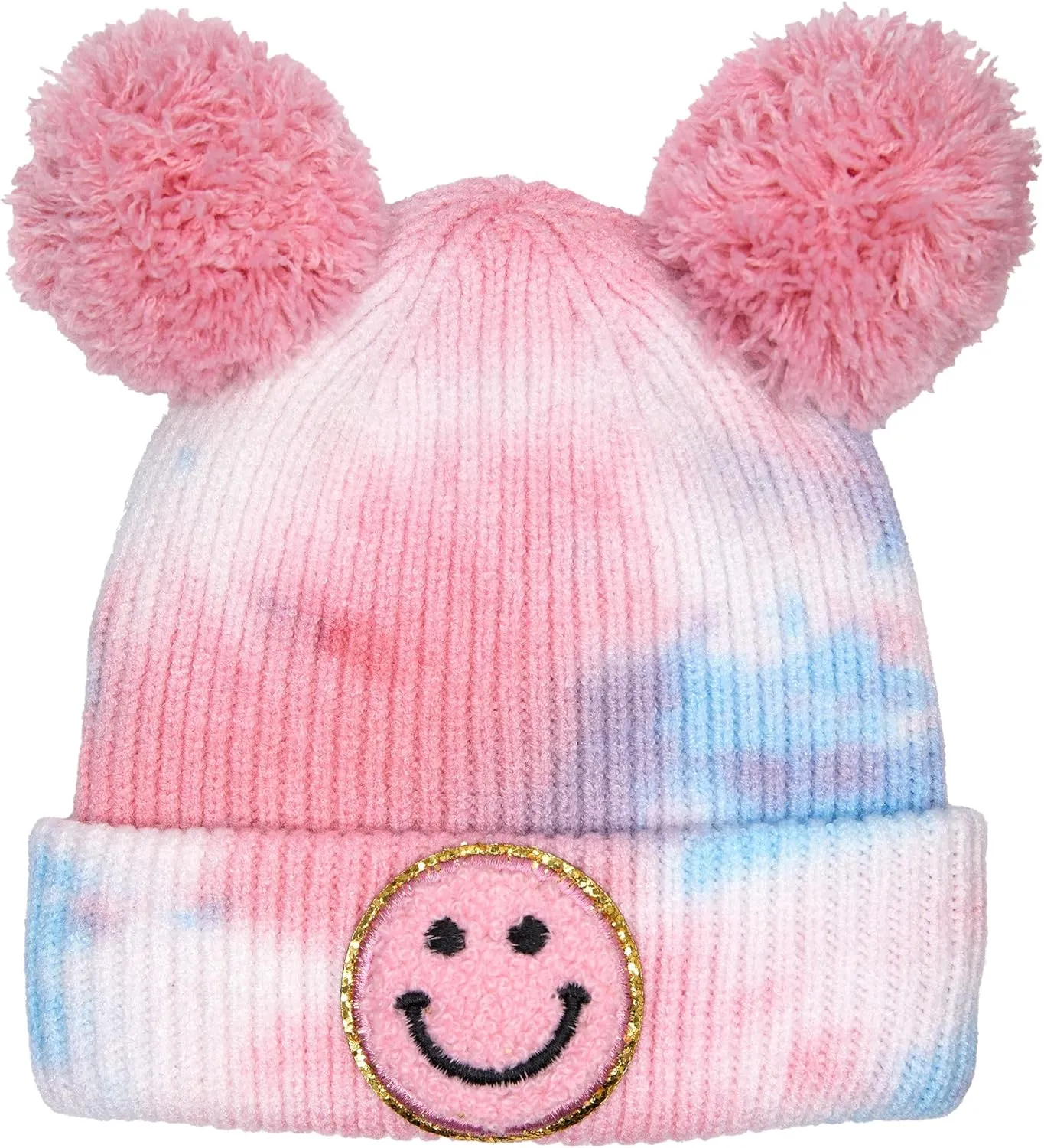 Funky Junque Newborn Winter Hat Toddler Beanie Warm Double Pom Pom Smiley Face Infant Cap Baby Girls and Boys 100% Acrylic