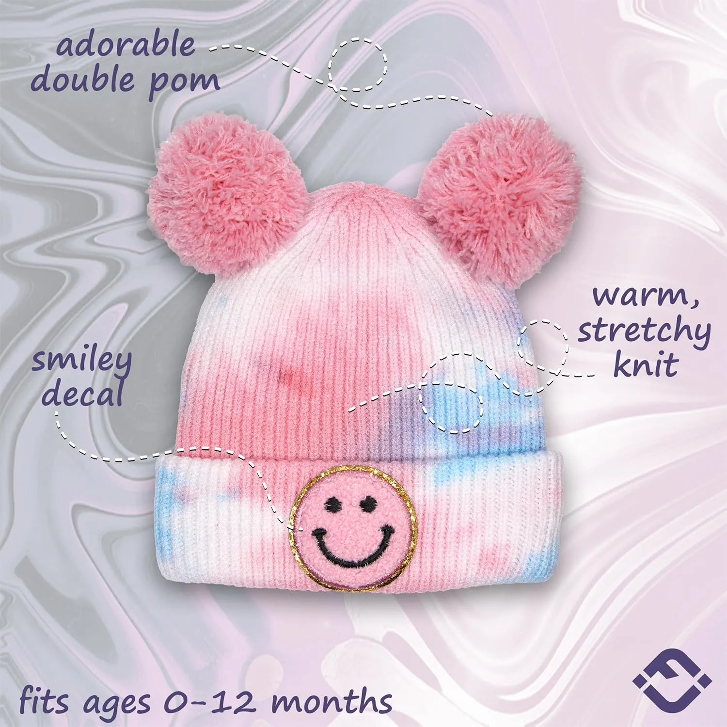 Funky Junque Newborn Winter Hat Toddler Beanie Warm Double Pom Pom Smiley Face Infant Cap Baby Girls and Boys 100% Acrylic