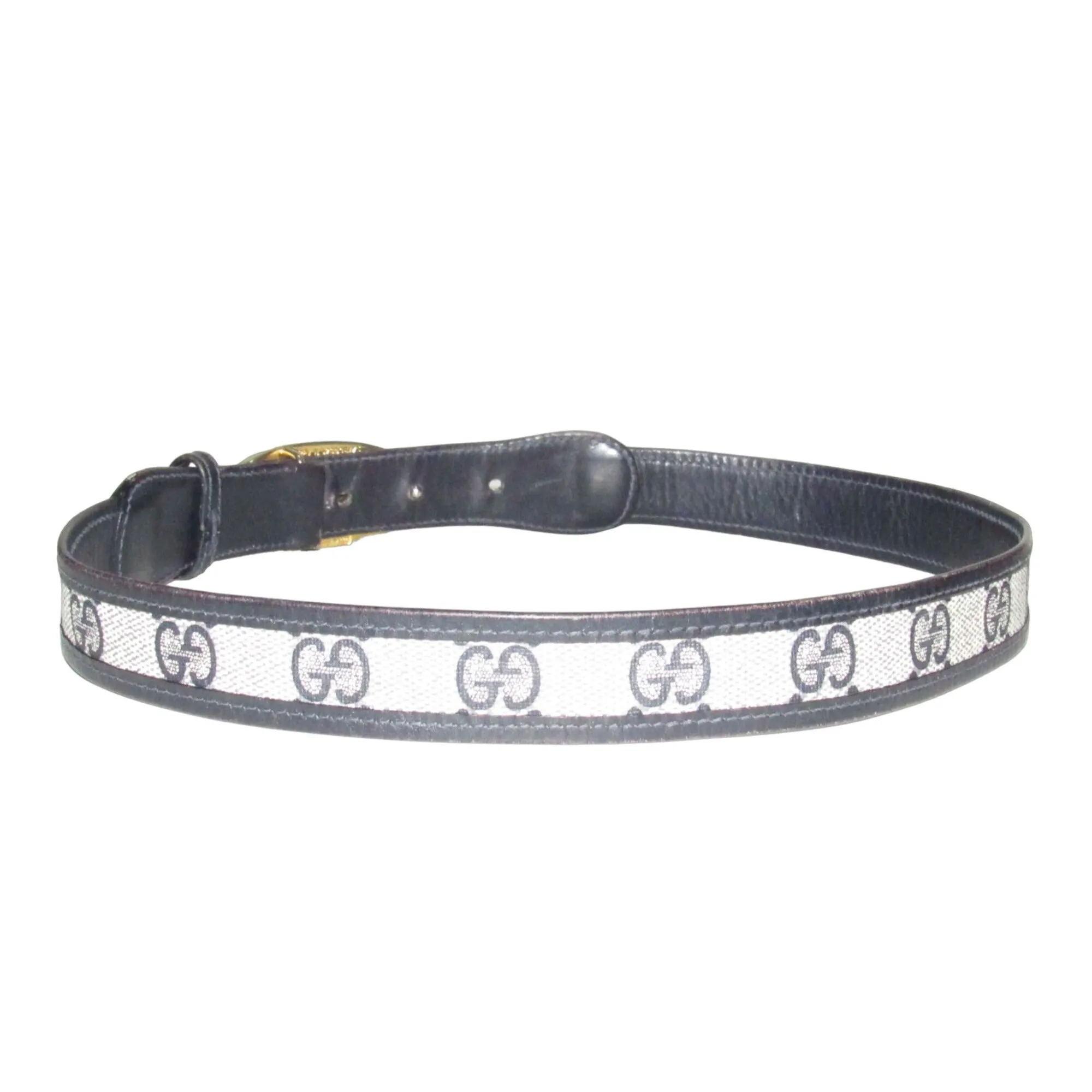 Gucci navy Guccissima leather belt w two- tone GG logo buckle