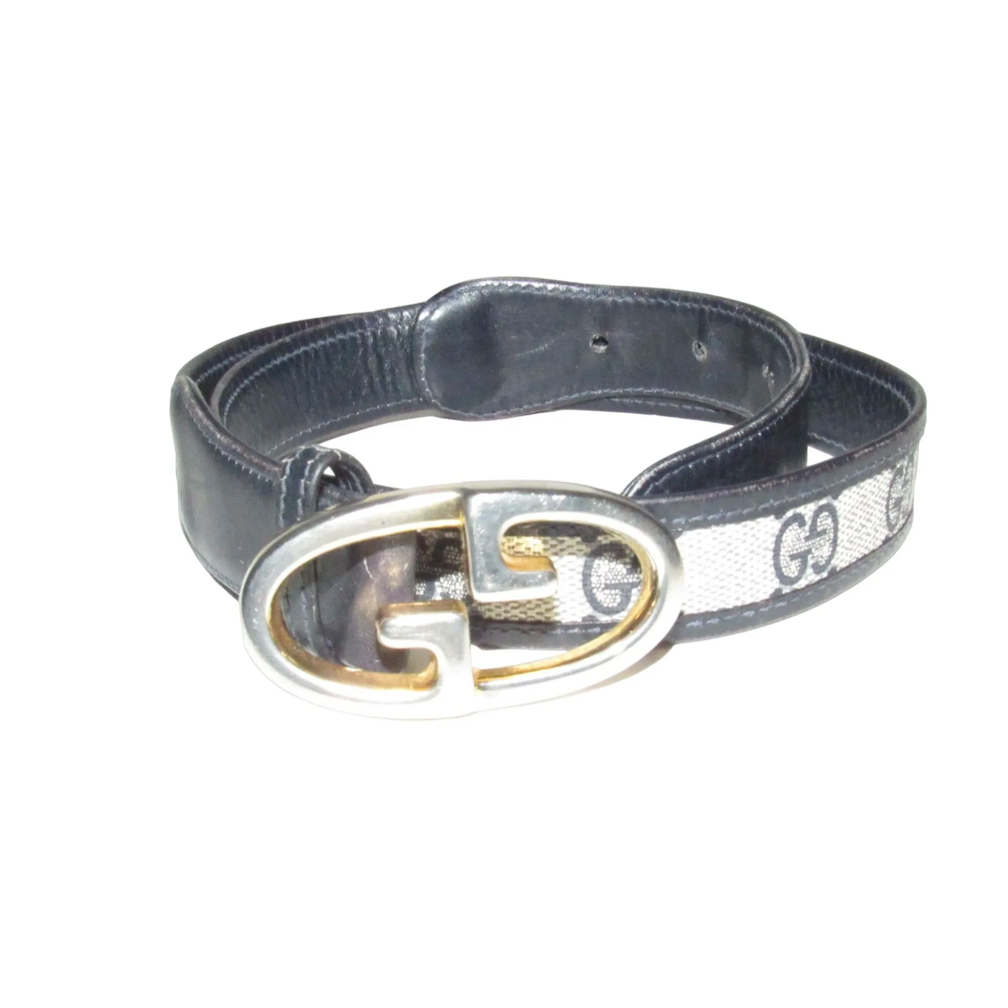 Gucci navy Guccissima leather belt w two- tone GG logo buckle