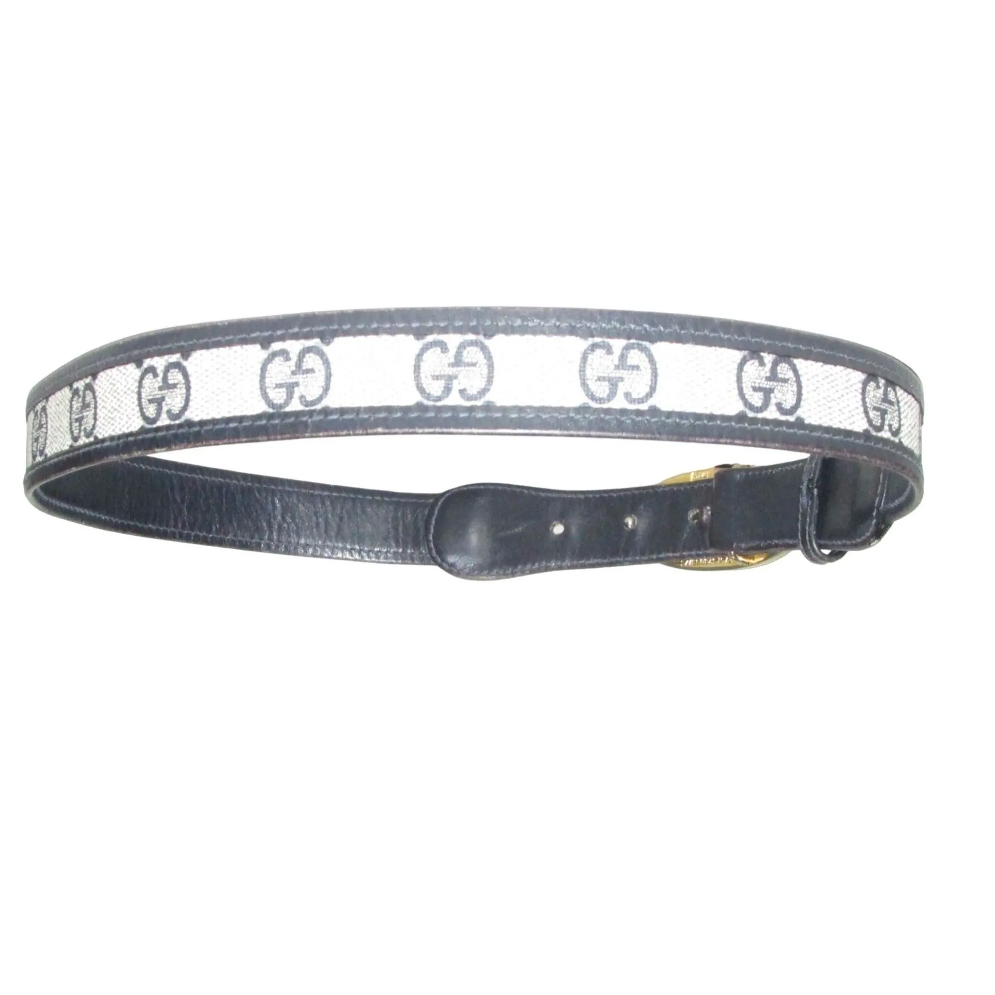 Gucci navy Guccissima leather belt w two- tone GG logo buckle