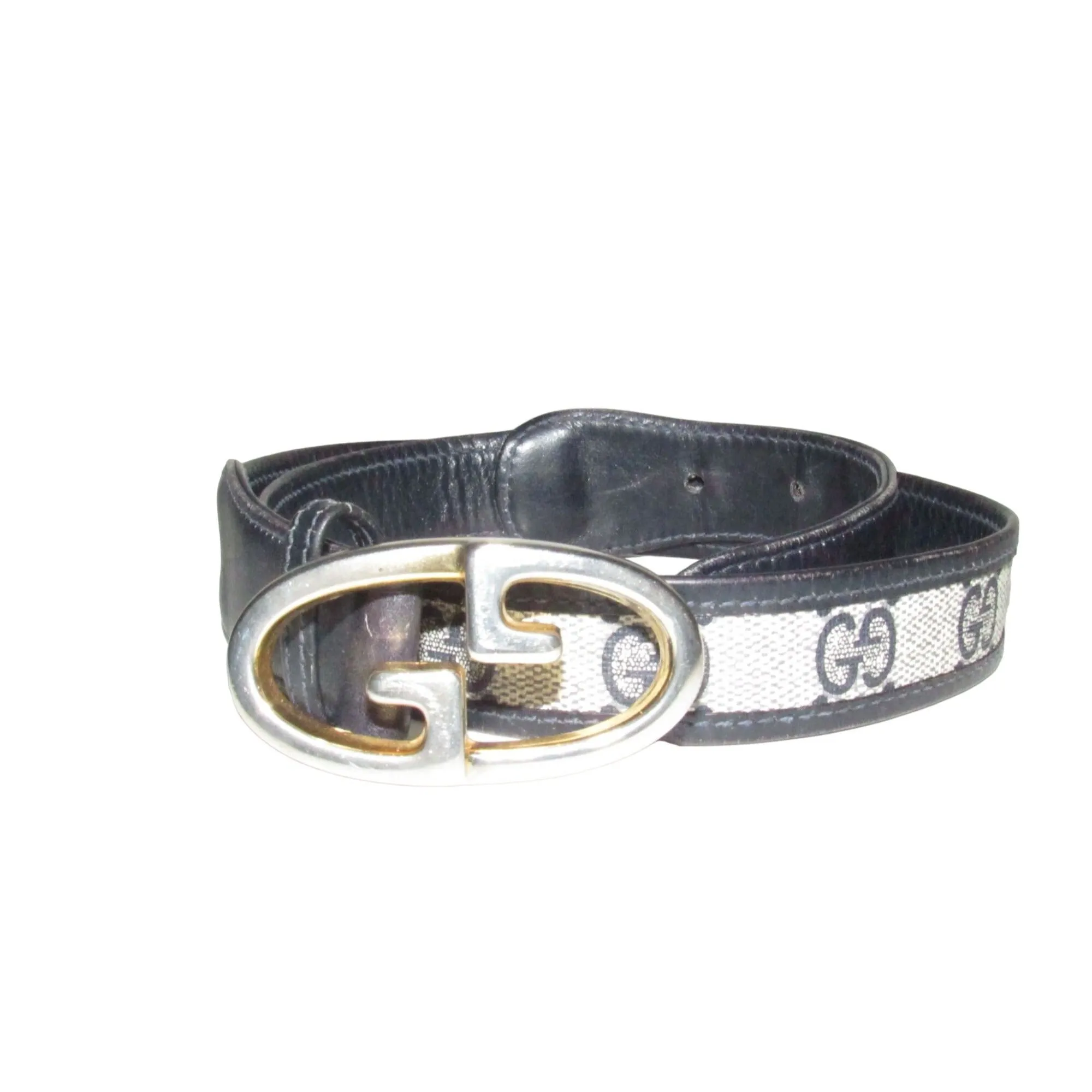 Gucci navy Guccissima leather belt w two- tone GG logo buckle