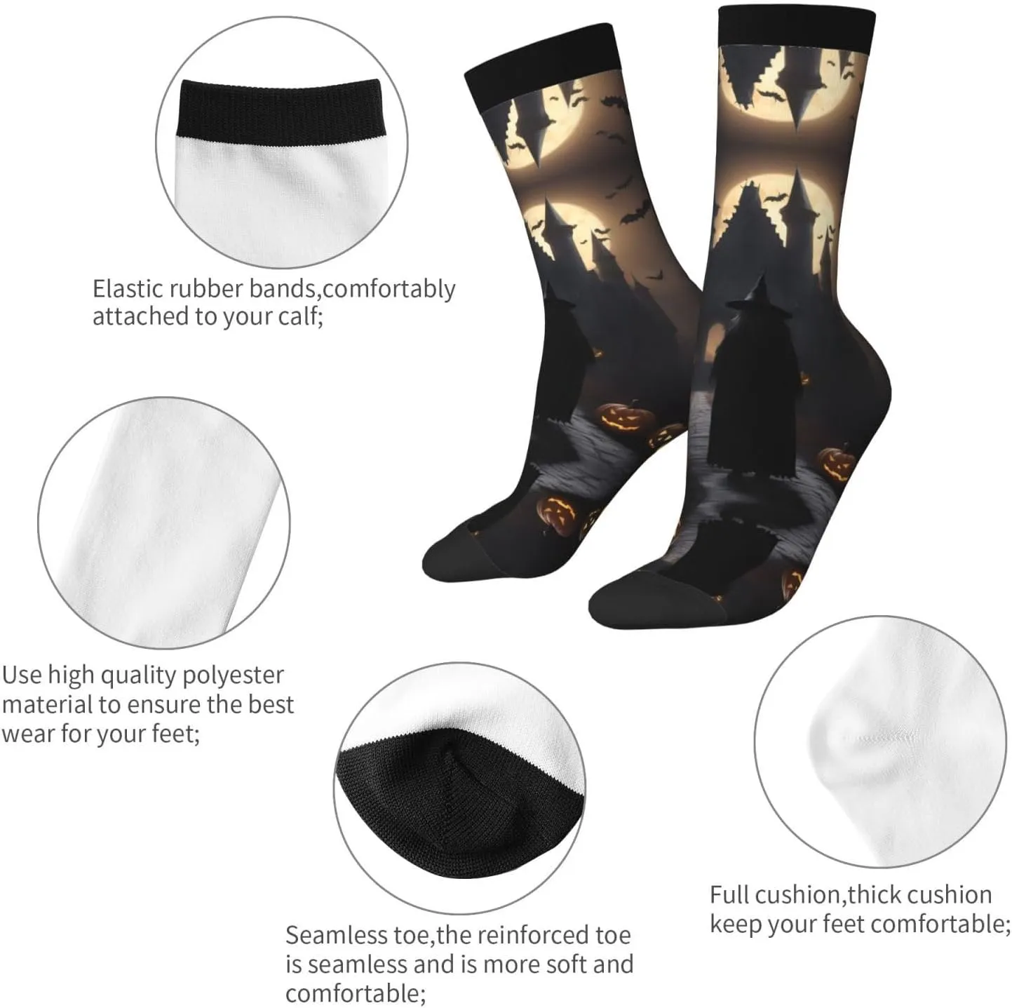 Halloween Goth 1 Print Fun Contrast Socks,Novel Crazy Cool Socks,Pattern Funky Novelty Socks,Unisex Bulk Socks