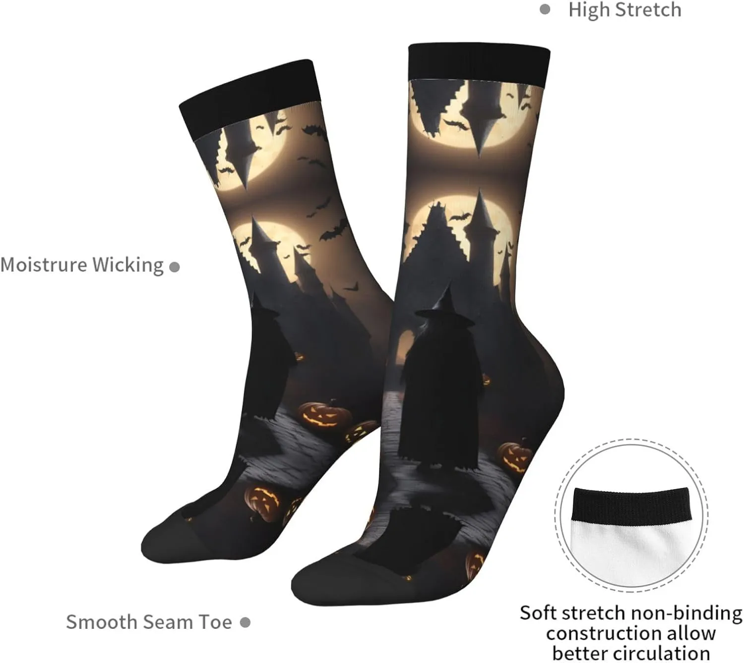 Halloween Goth 1 Print Fun Contrast Socks,Novel Crazy Cool Socks,Pattern Funky Novelty Socks,Unisex Bulk Socks